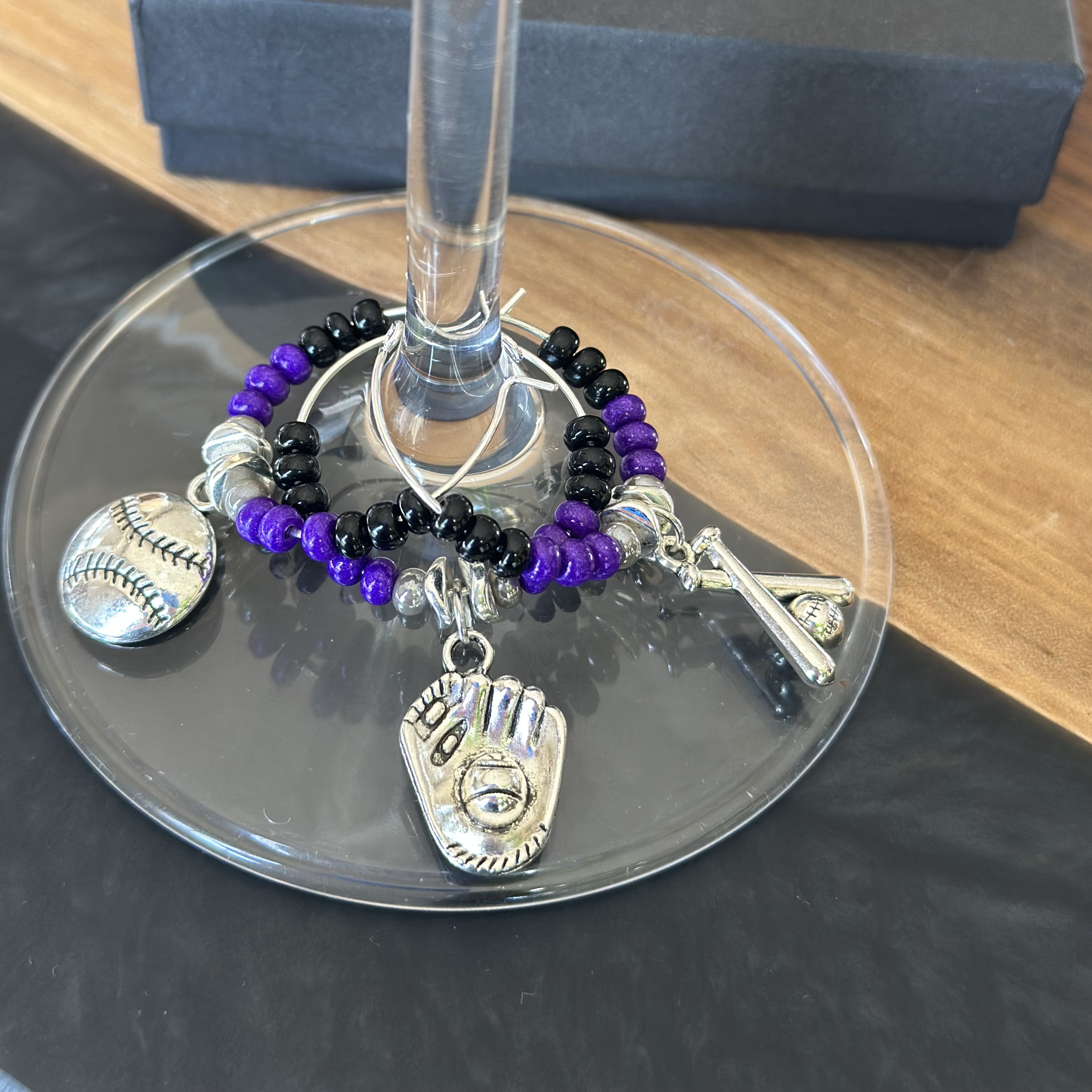 Set of 3 Baseball Wine Charms 