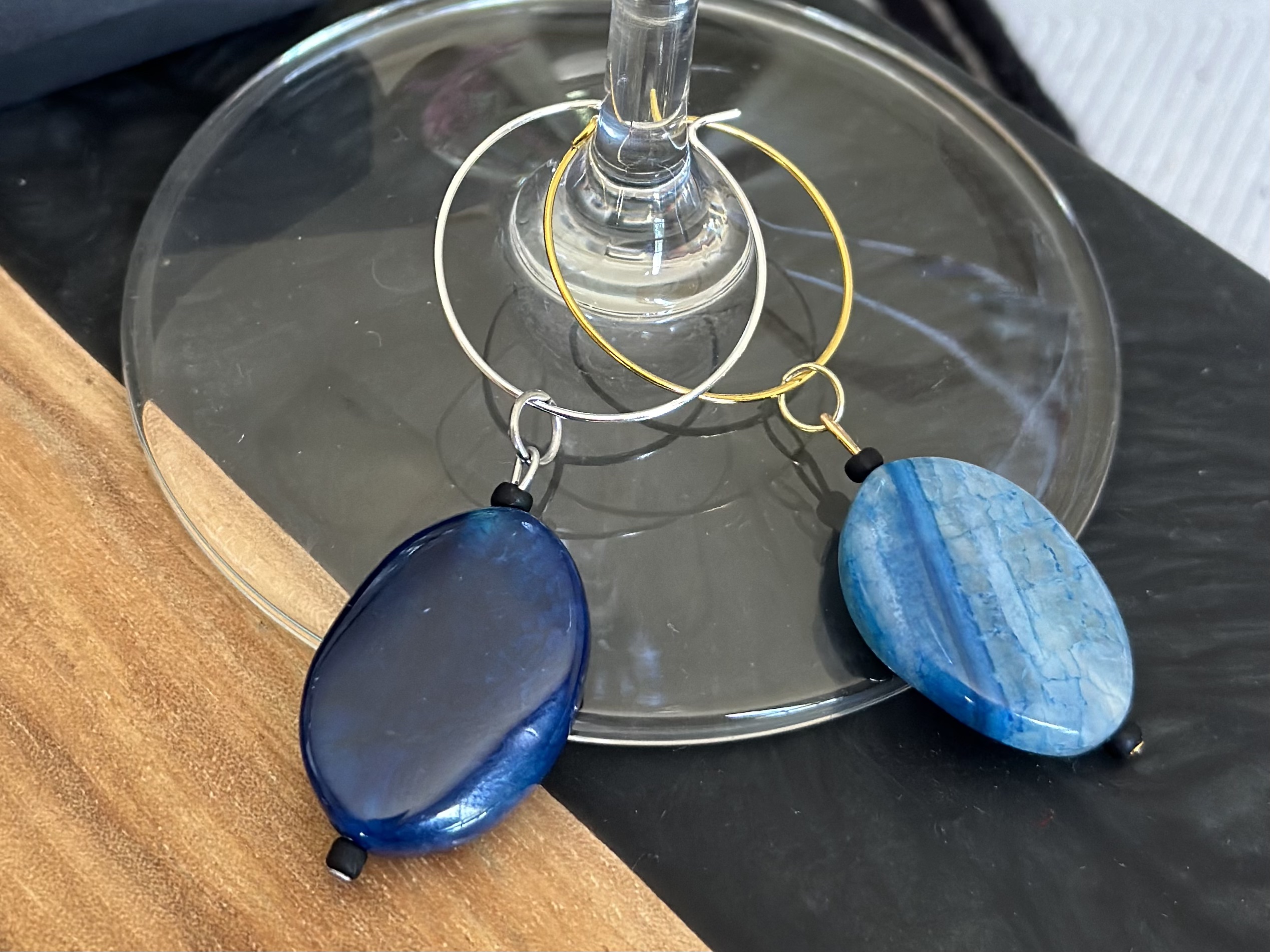 Handcrafted Blue Hued Gemstones Wine Charms Sets