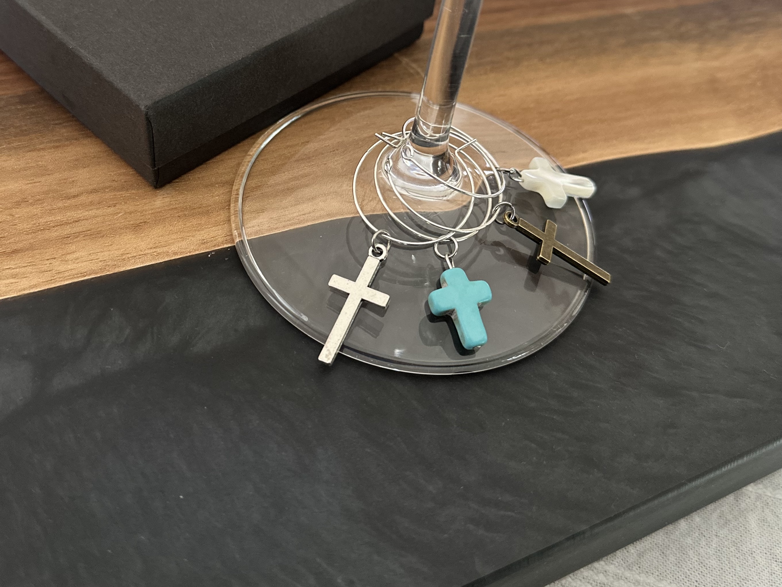 Spiritual Barware Gift Set of 4 Cross wine charms