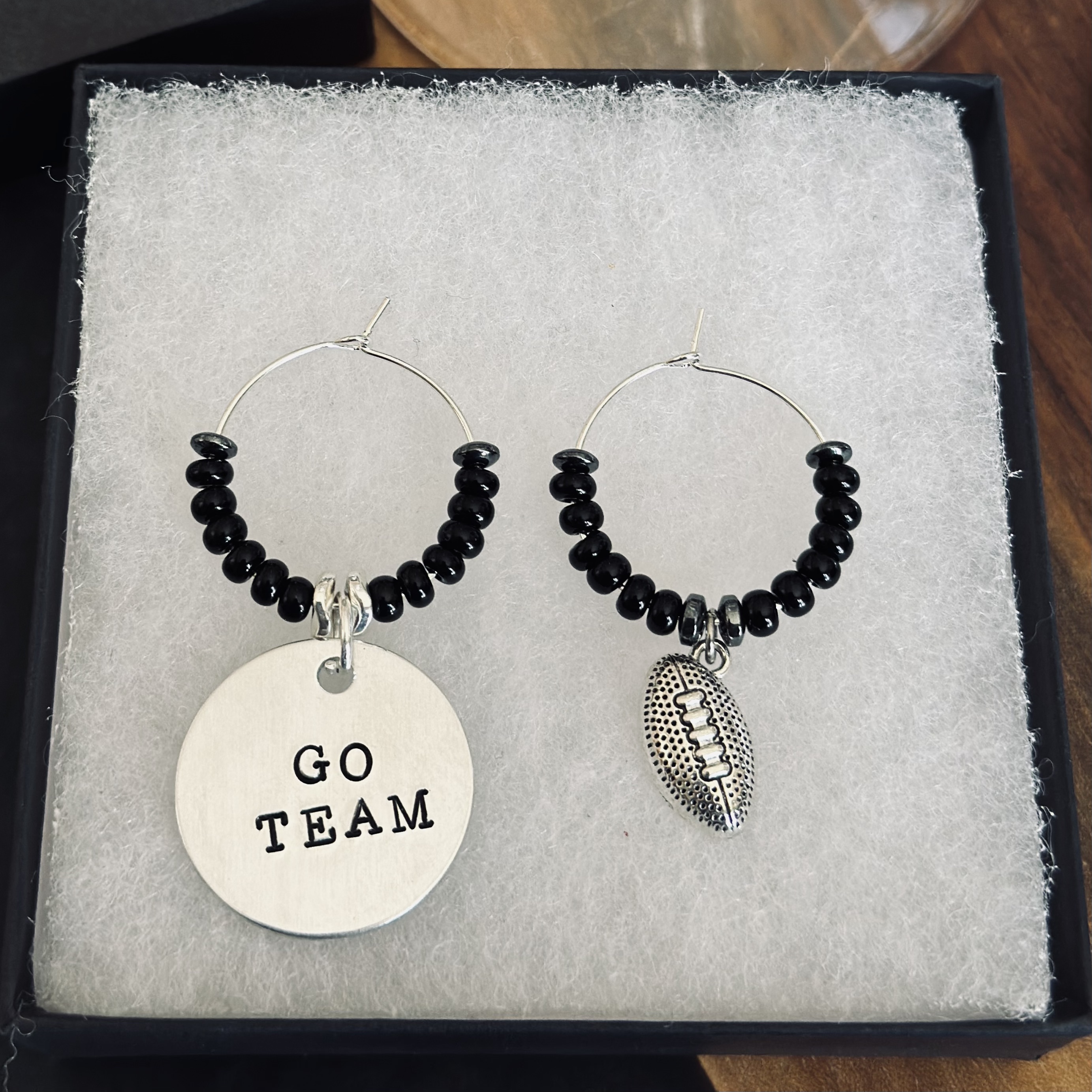 Set of 2 Football Wine Charms Including a Personalized Pendant