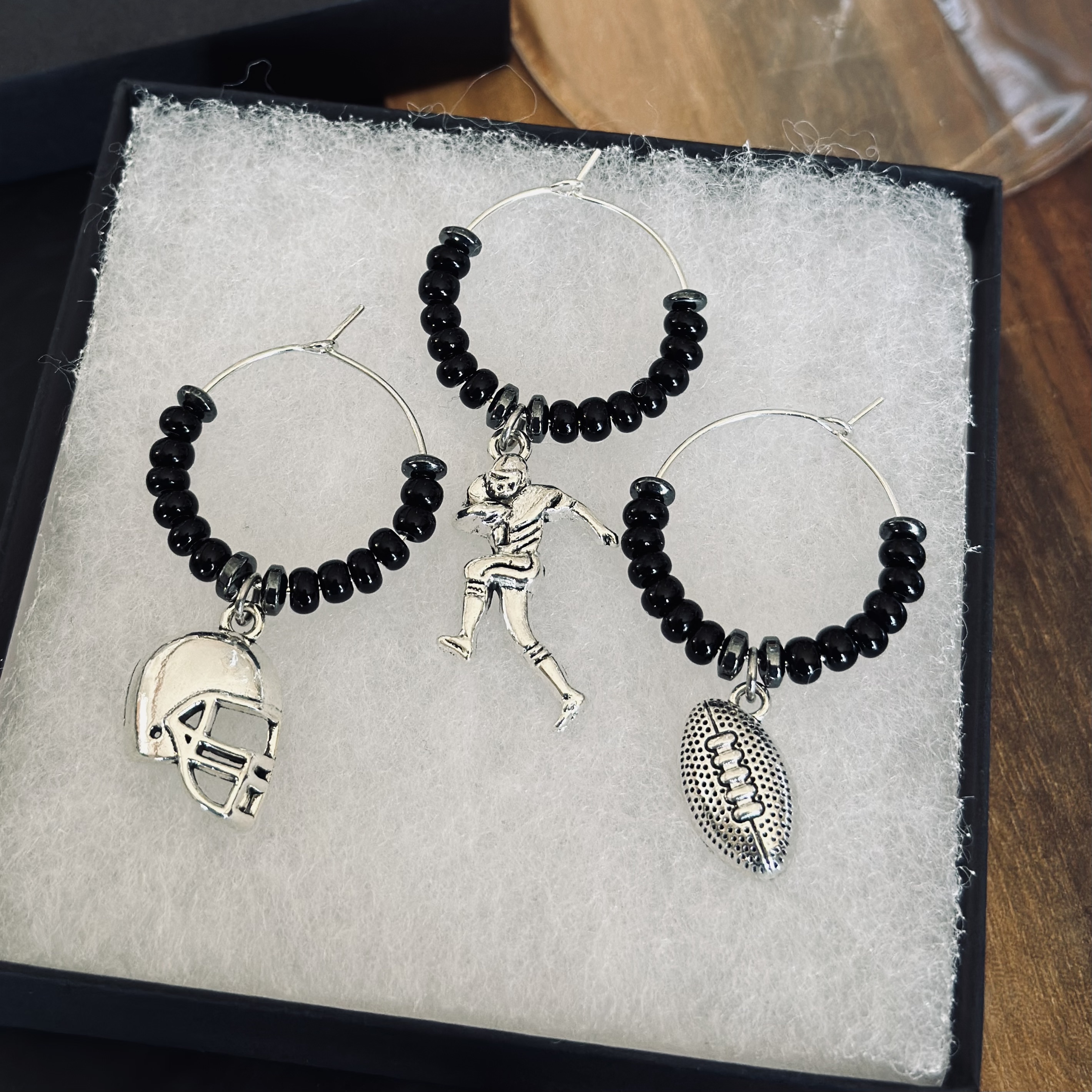 Set of 3 Football Themed Wine Glass Charms 