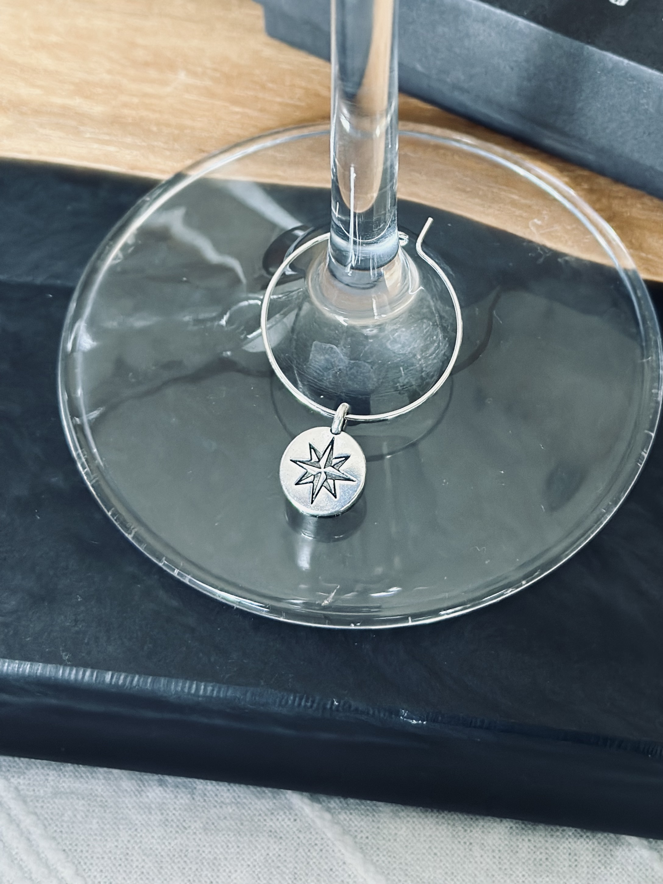 Compass wine charm - Vintage Silver tone