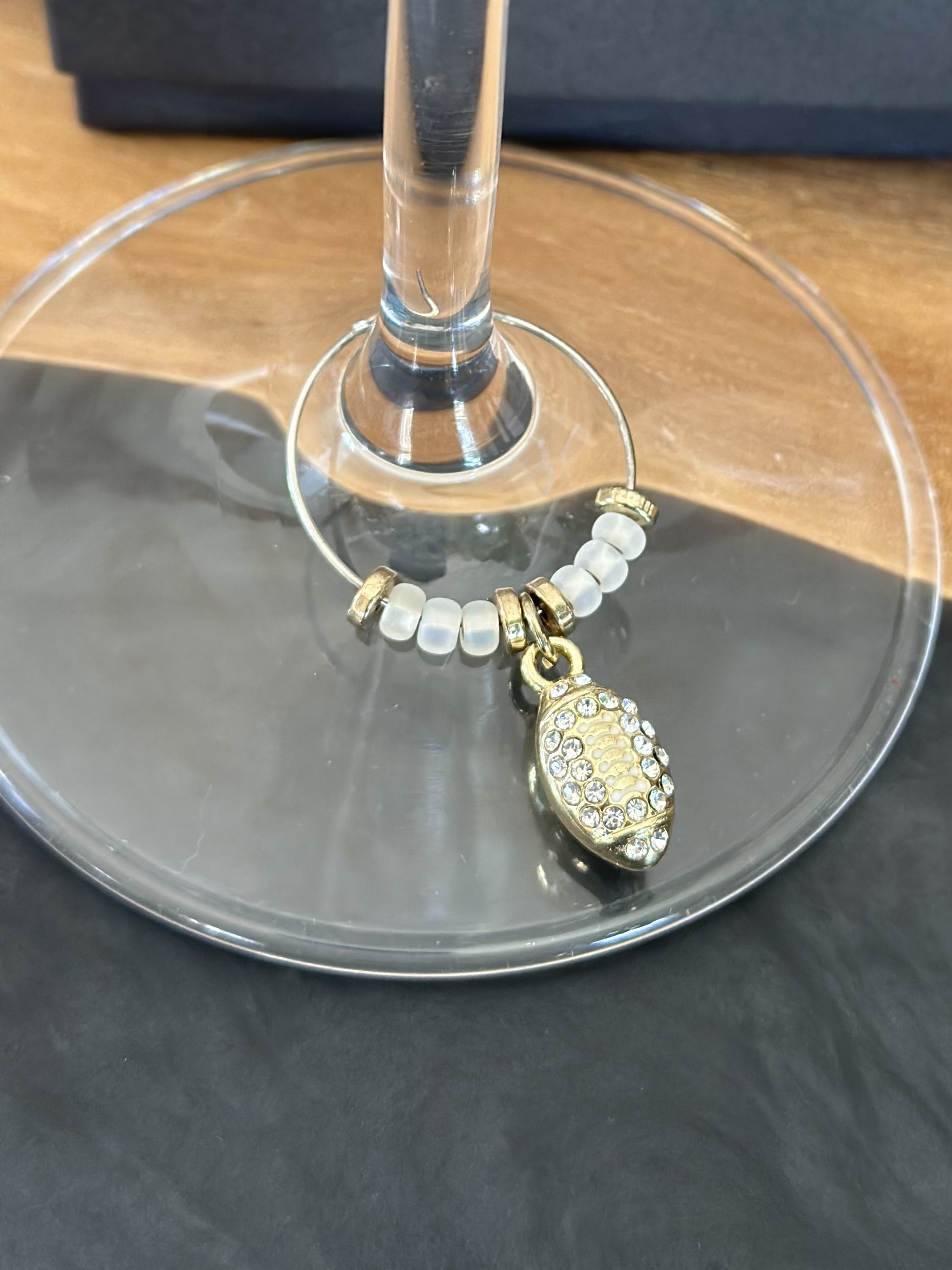 Sparkly Gold Tone Football Wine Glass Charm