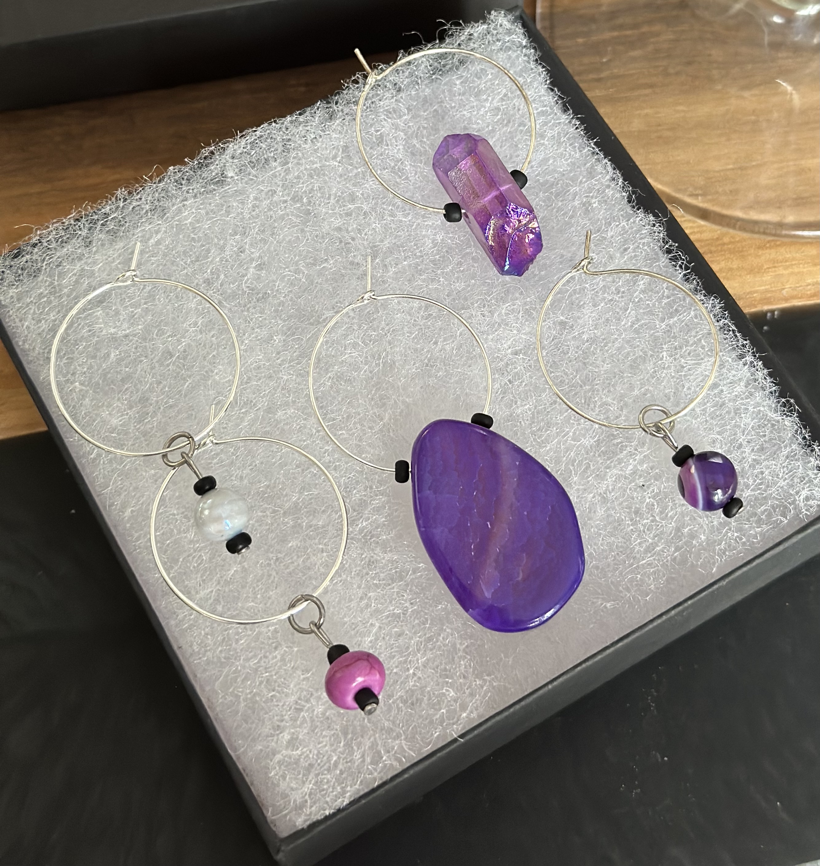 Handcrafted Purple Gemstones Wine Charms Sets