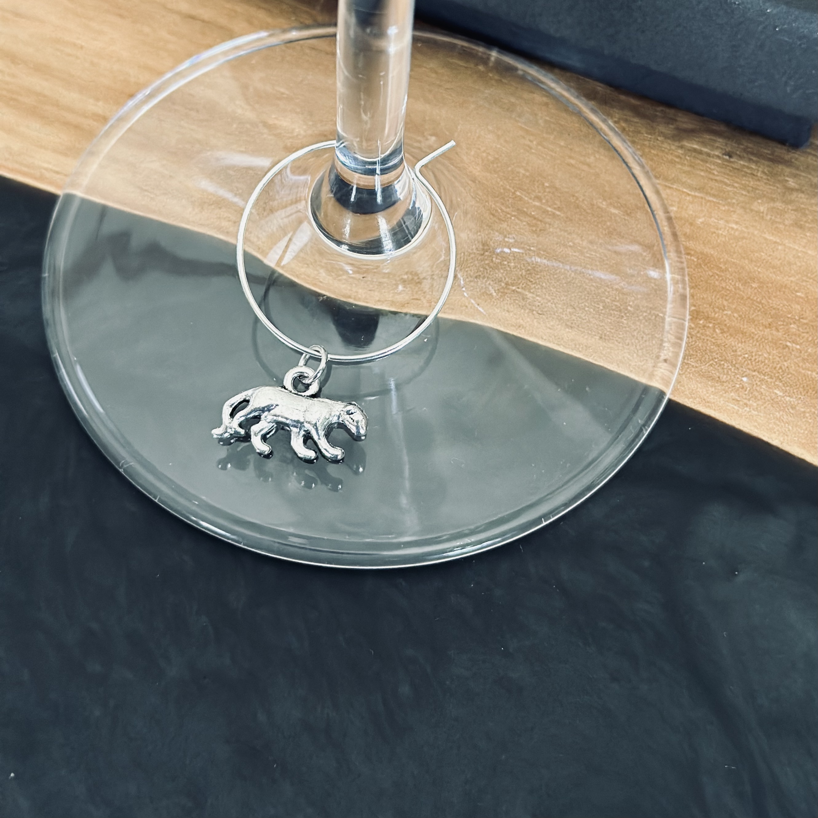 Silver Panther Mountain Lion Cougar Wine Glass Charm