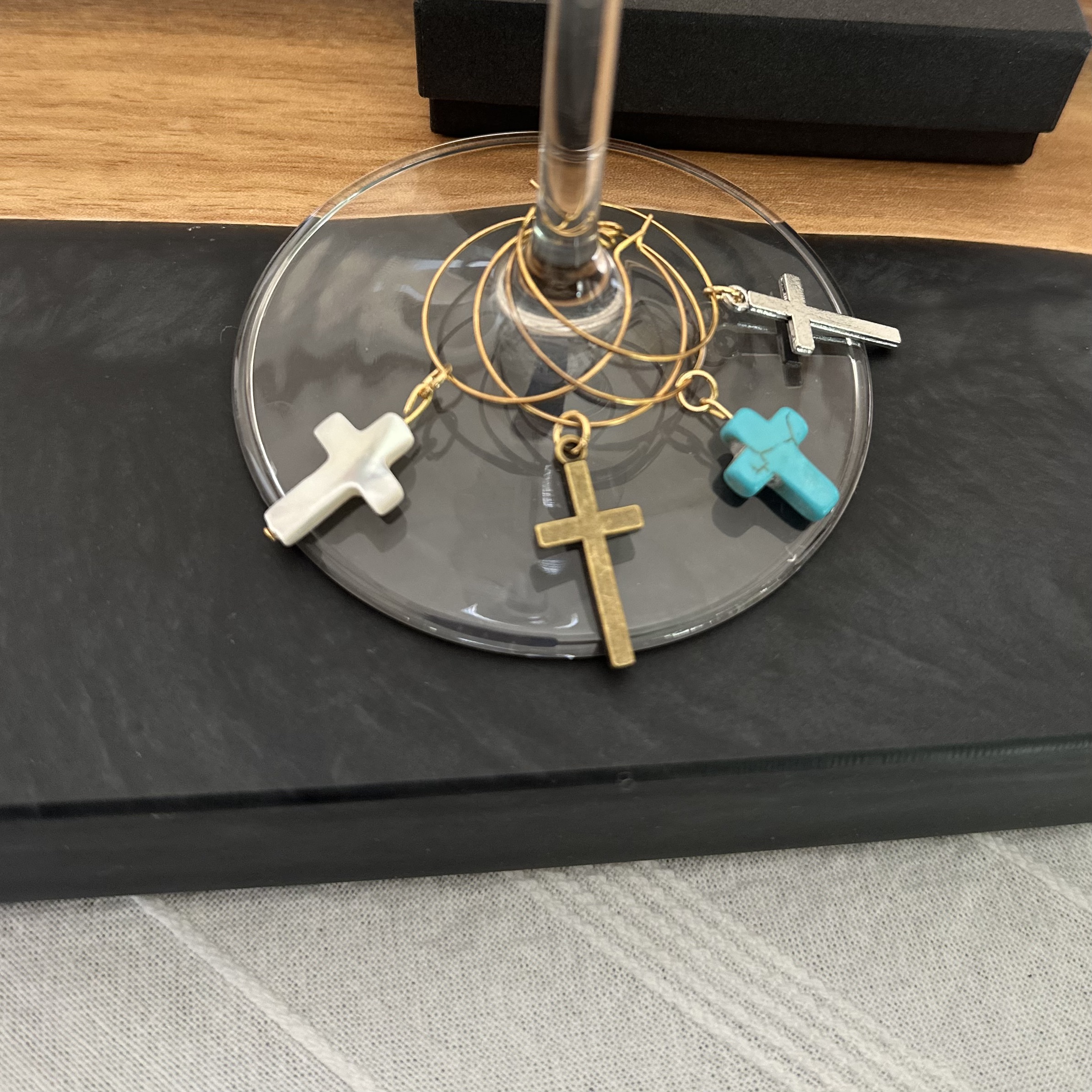 Spiritual Barware Gift Set of 4 Cross wine charms