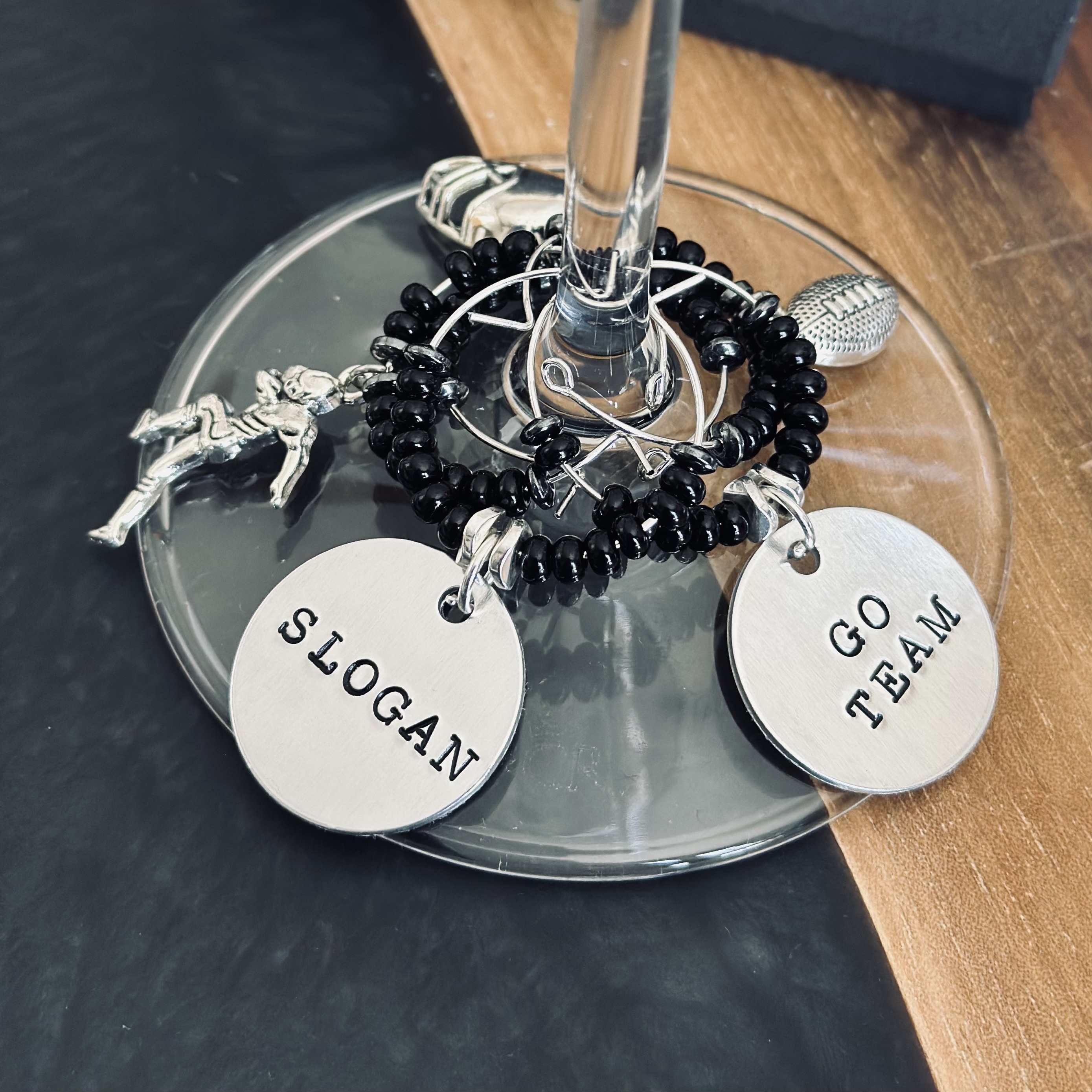 Fully customizable Football Wine Charms Set