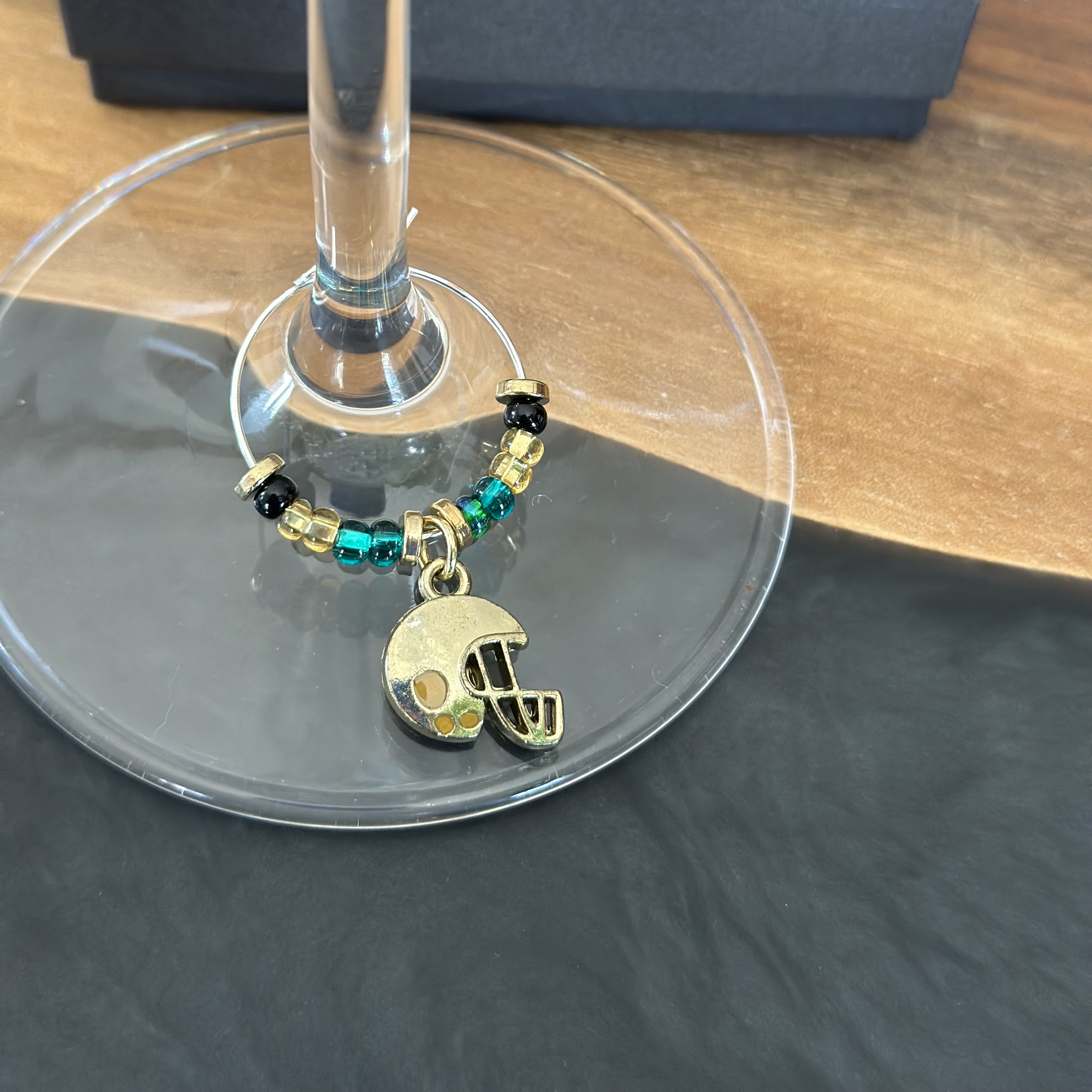 Gold tone Football Helmet Wine Glass Charm
