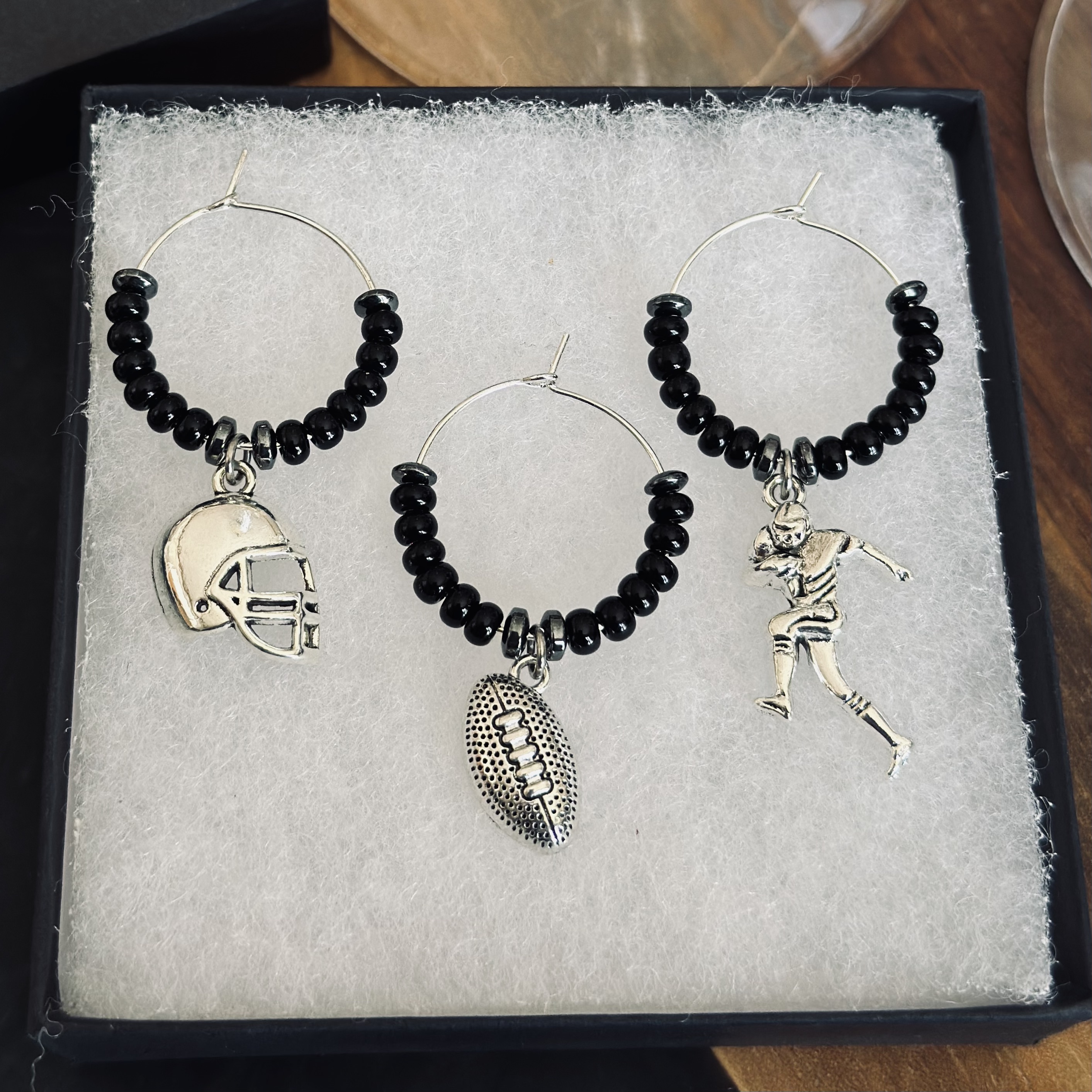 Set of 3 Football Themed Wine Glass Charms 