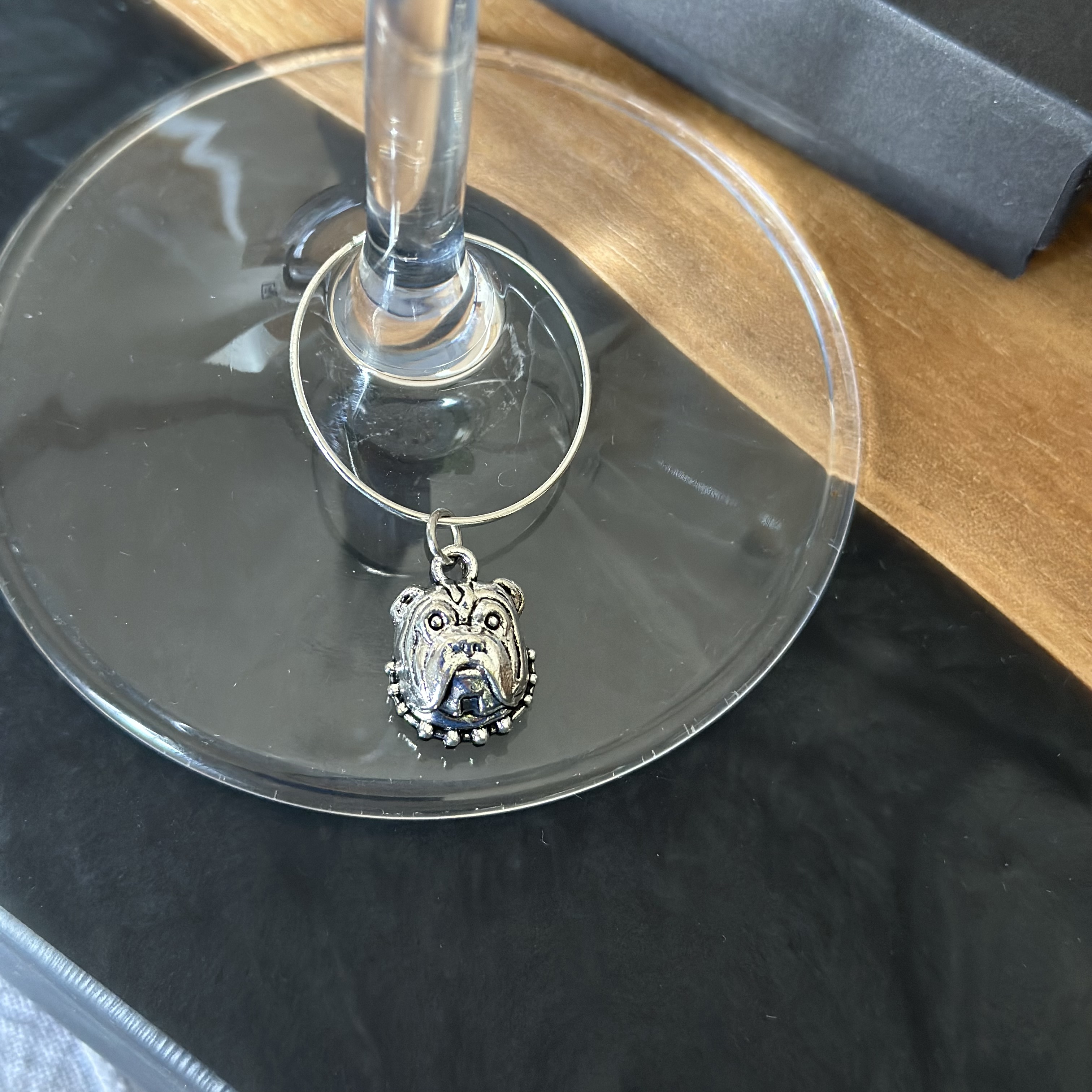 Bulldog Wine Charm -Bulldog face