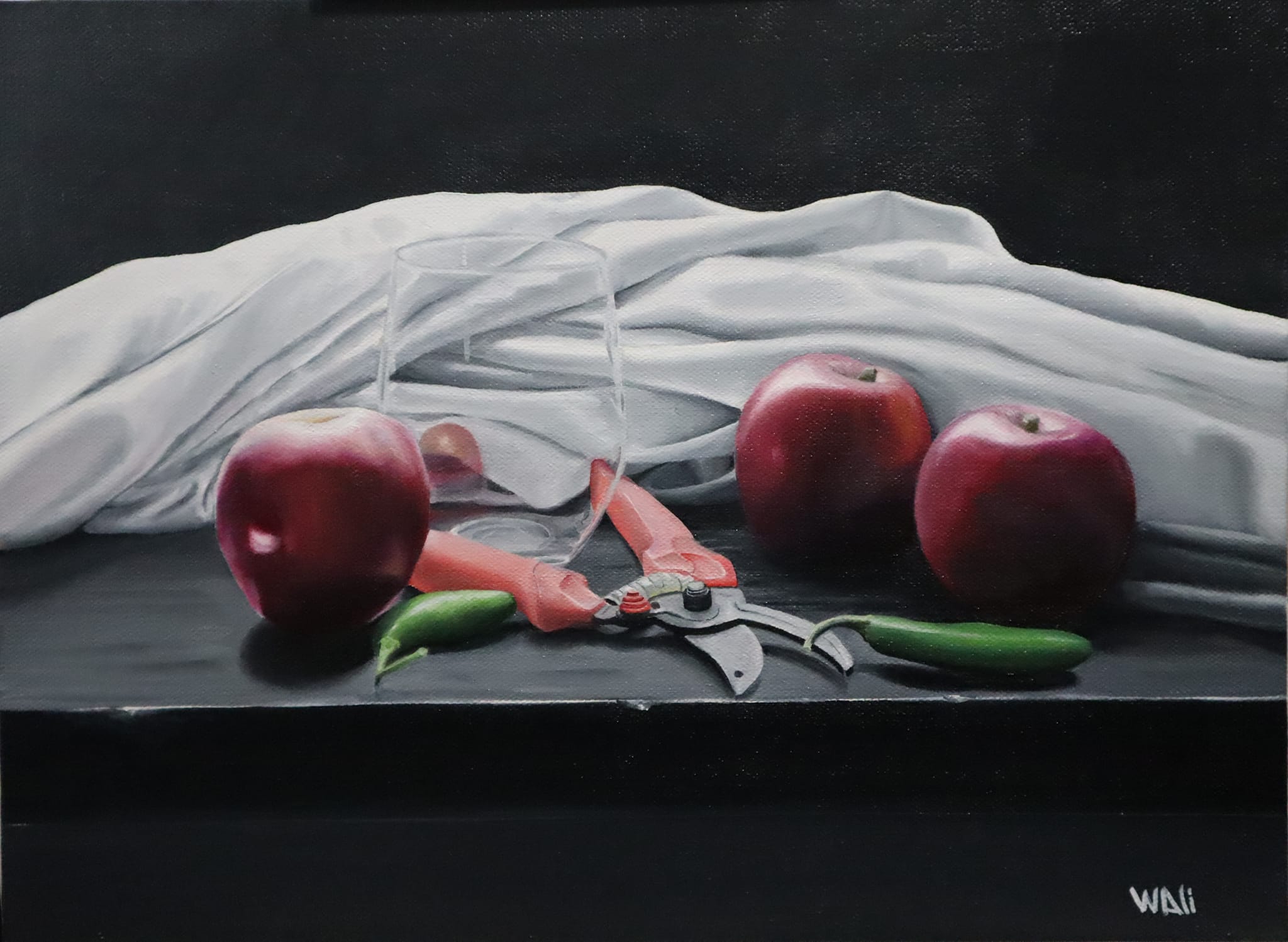 Still Life Painting with Apples and Pruning Shears