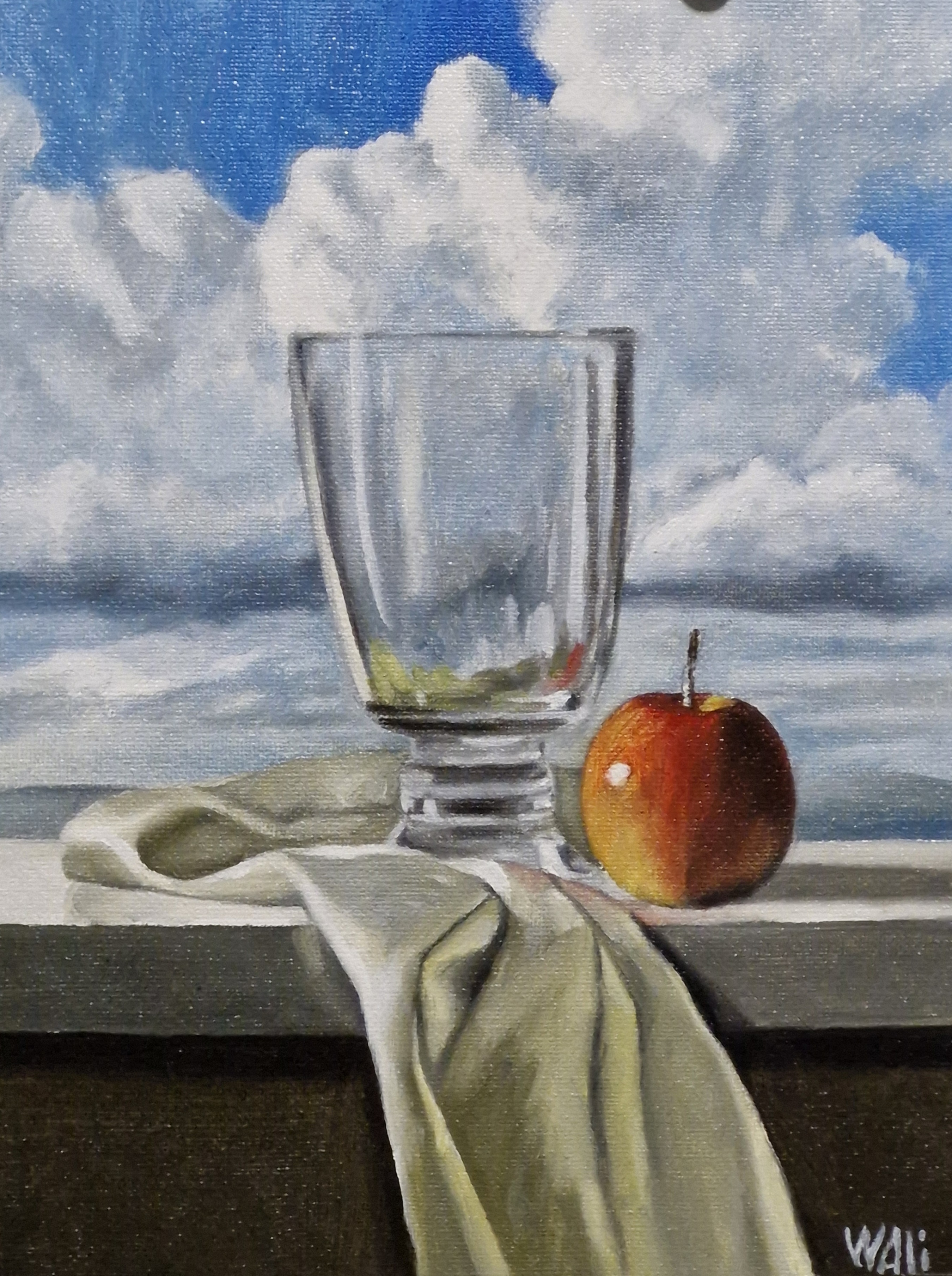 Still Life Painting with Apple and Glass