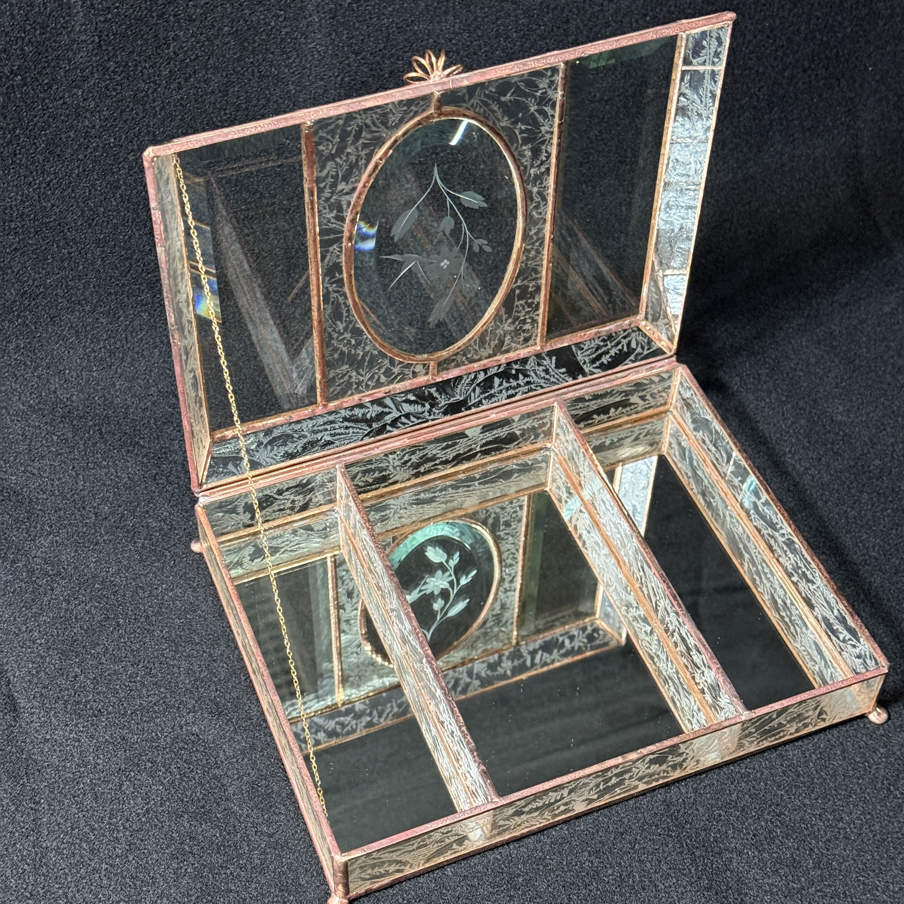 Large Stained Glass Jewelry Box with dividers. 