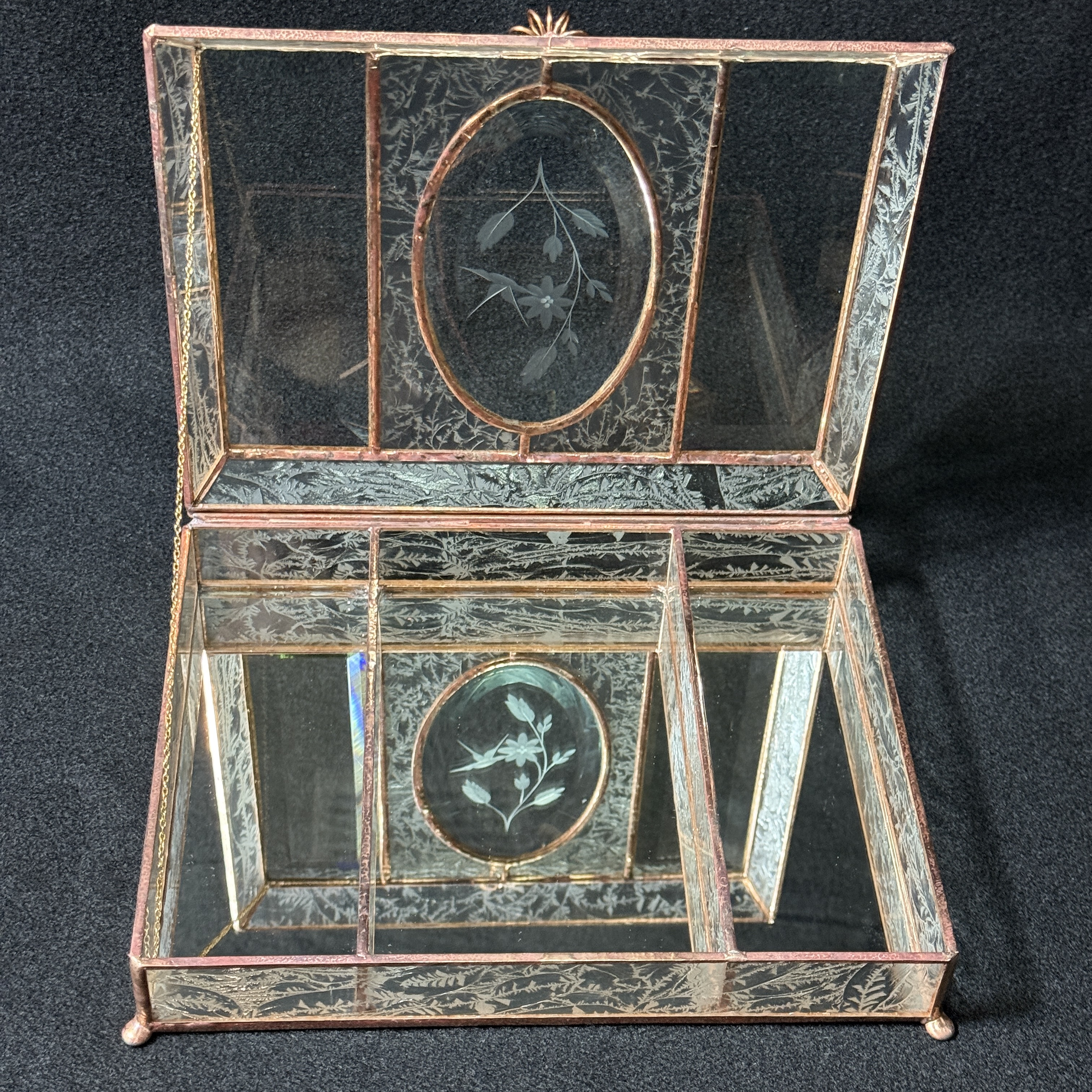 Large Stained Glass Jewelry Box with dividers. 