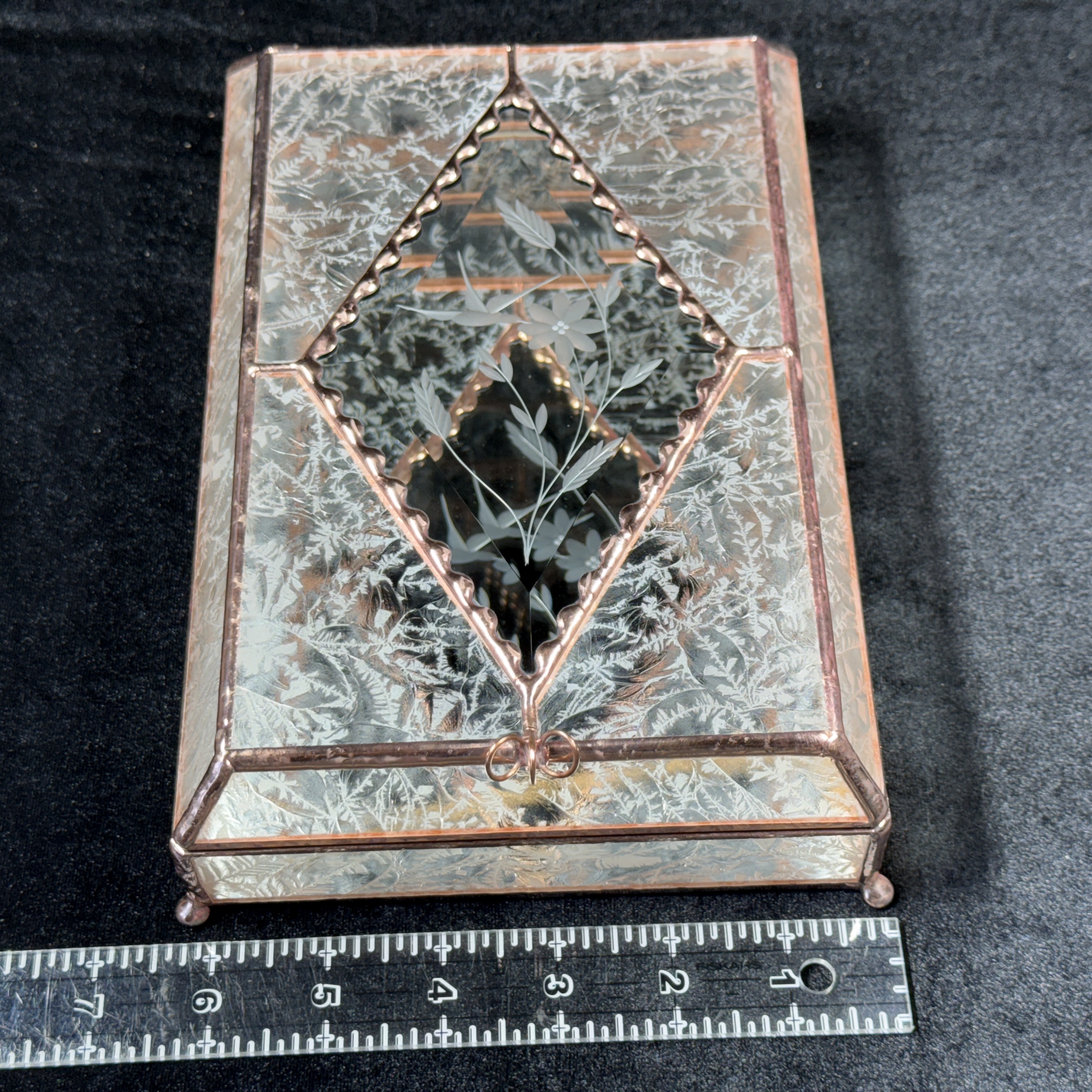 4x7 Diamond Bevel Hummingbird Stained Glass Jewelry box