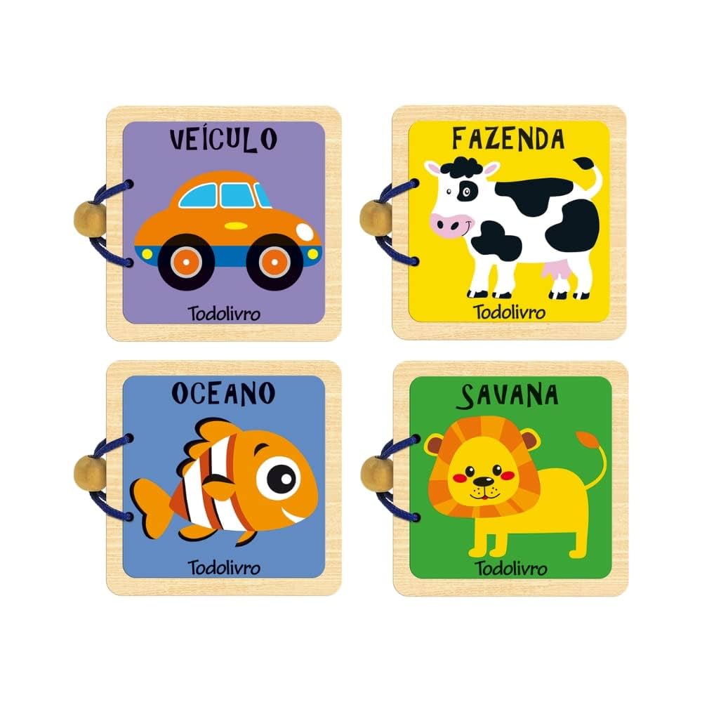 Livros Infantis de Madeira - Coleção Animais e Veículos