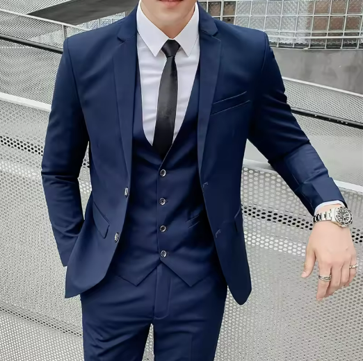 Men's Navy Blue Three-Piece Suit