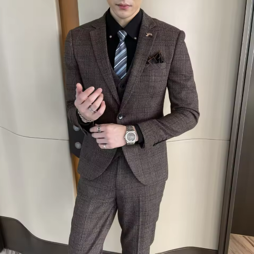 Men's Brown Plaid Suit