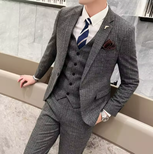 Men's Three-Piece Plaid Suit