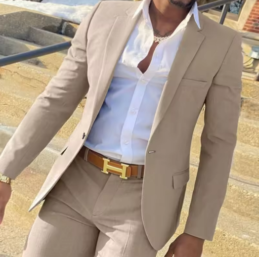 Beige Slim Fit Suit for Men