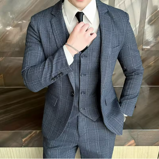 Men's Classic Plaid Three-Piece Suit