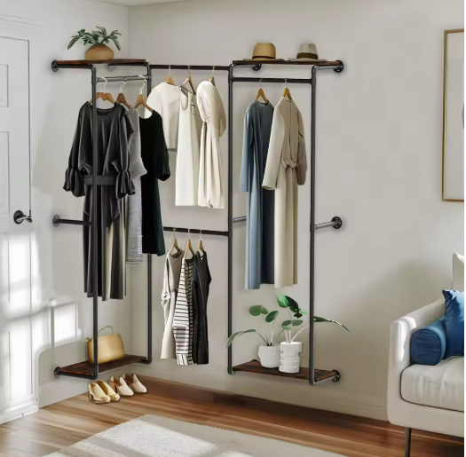Wall-Mounted Industrial Clothing Rack