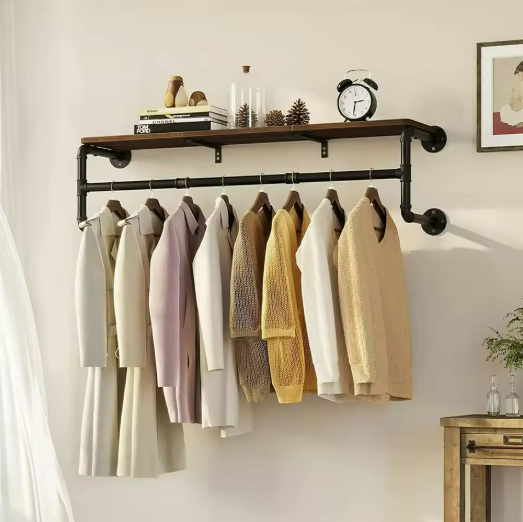 Wall-Mounted Clothes Rack with Shelf