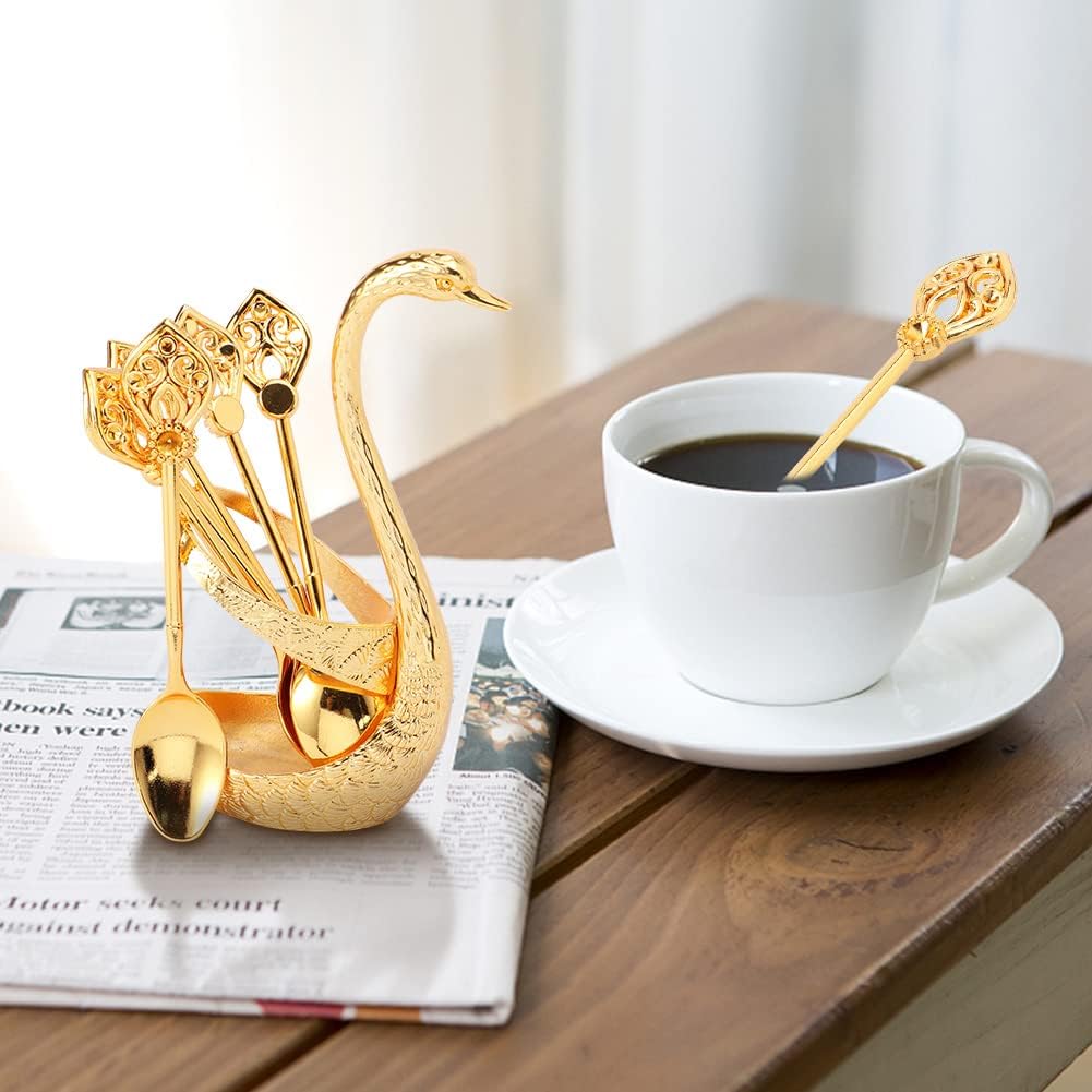 Coffee Spoon Set with Swan Base Holder