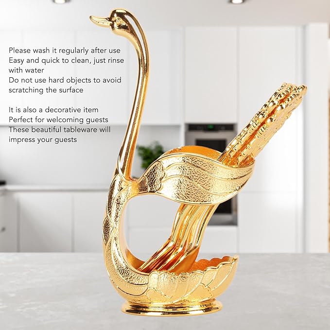 Coffee Spoon Set with Swan Base Holder