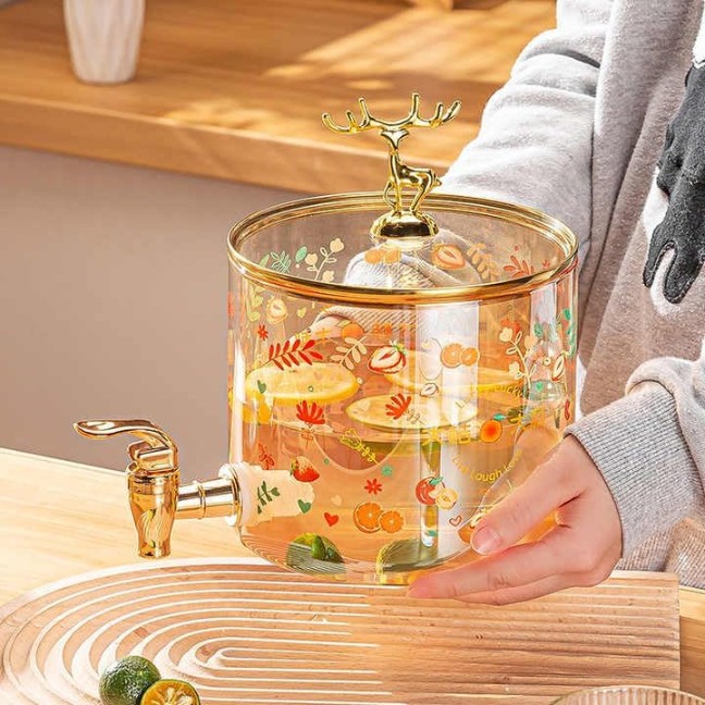 Glass Beverage Dispenser with Wooden Stand