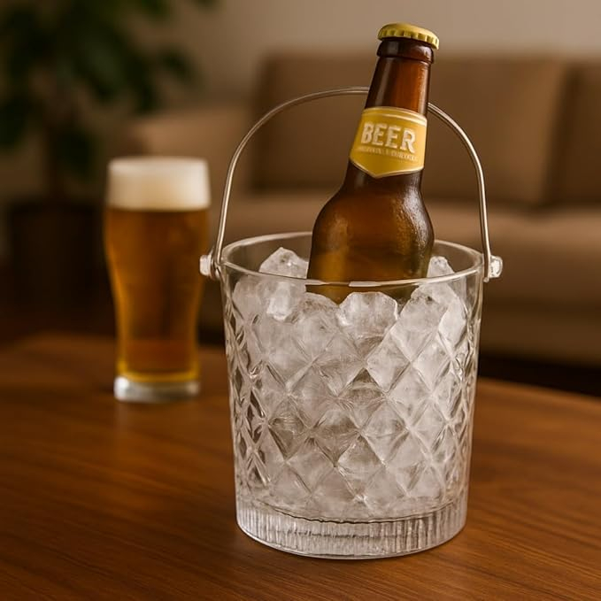 Diamond-Cut Glass Ice Bucket