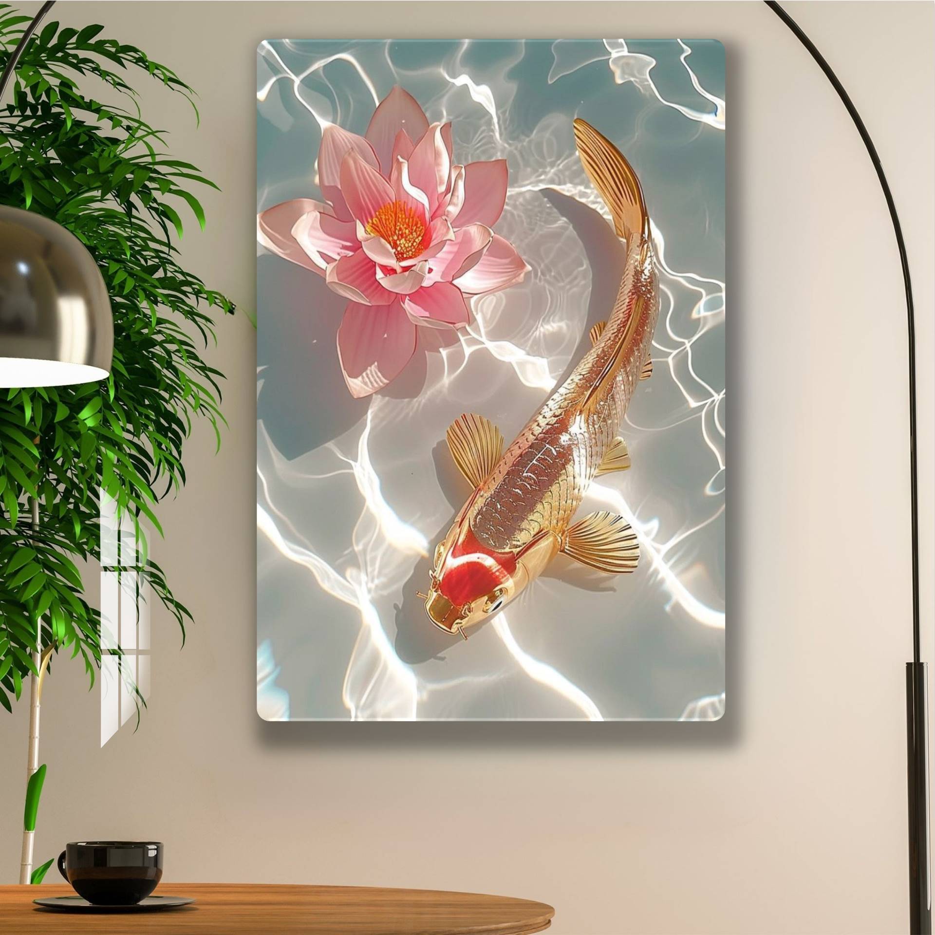 Gold Fish With Lotus Acrylic Wall Art