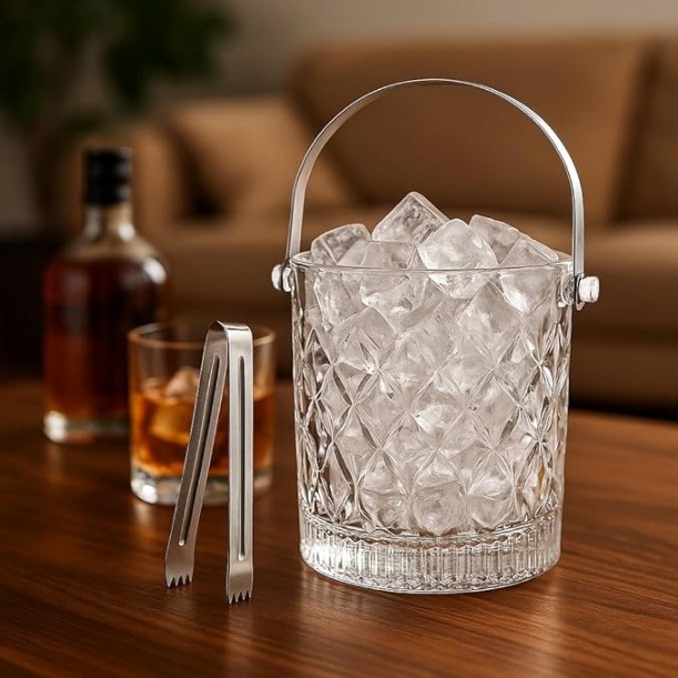 Diamond-Cut Glass Ice Bucket