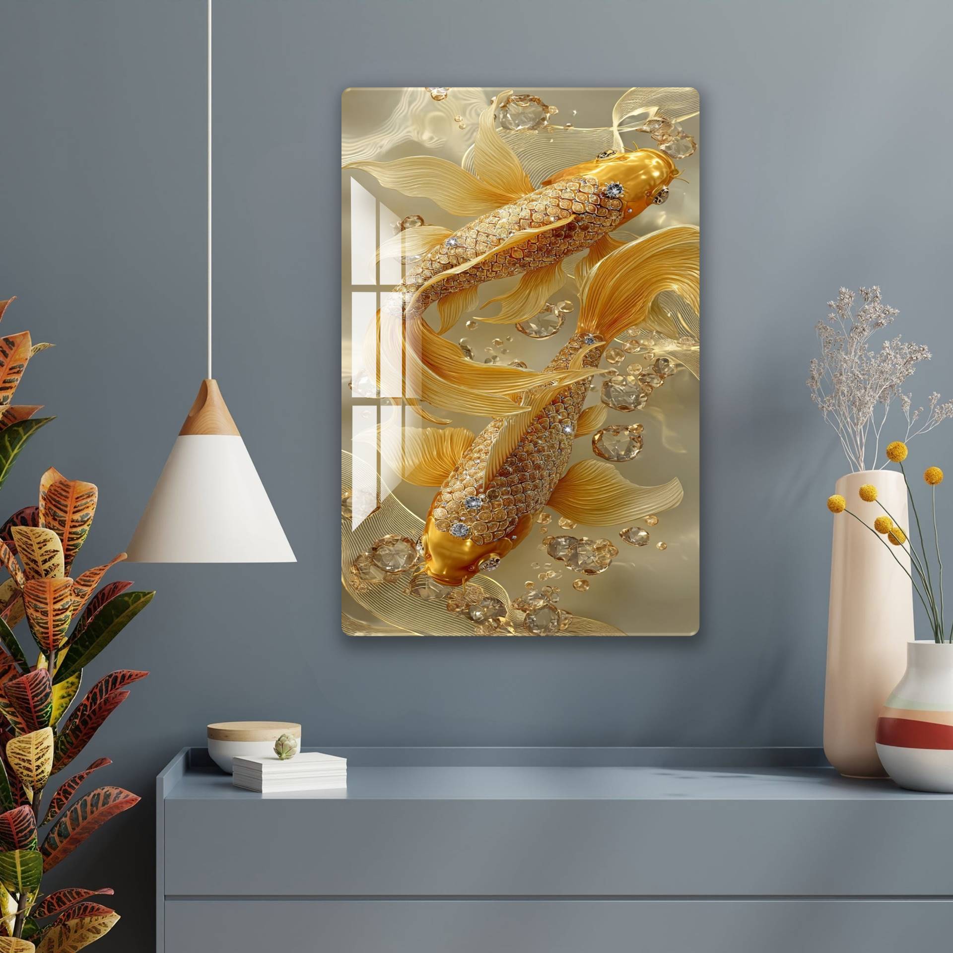 Twin Gold Fish Acrylic Wall Art