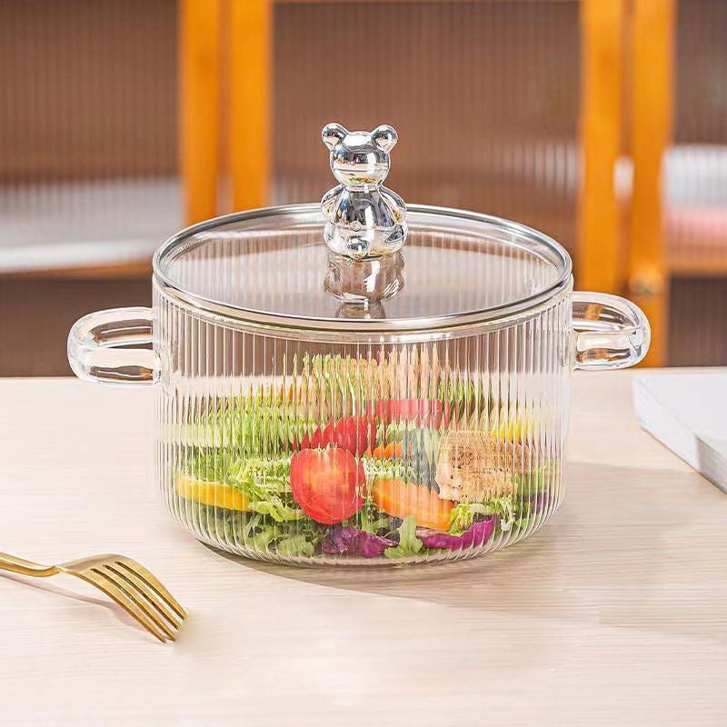 Glass Salad Bowl with Bear Lid