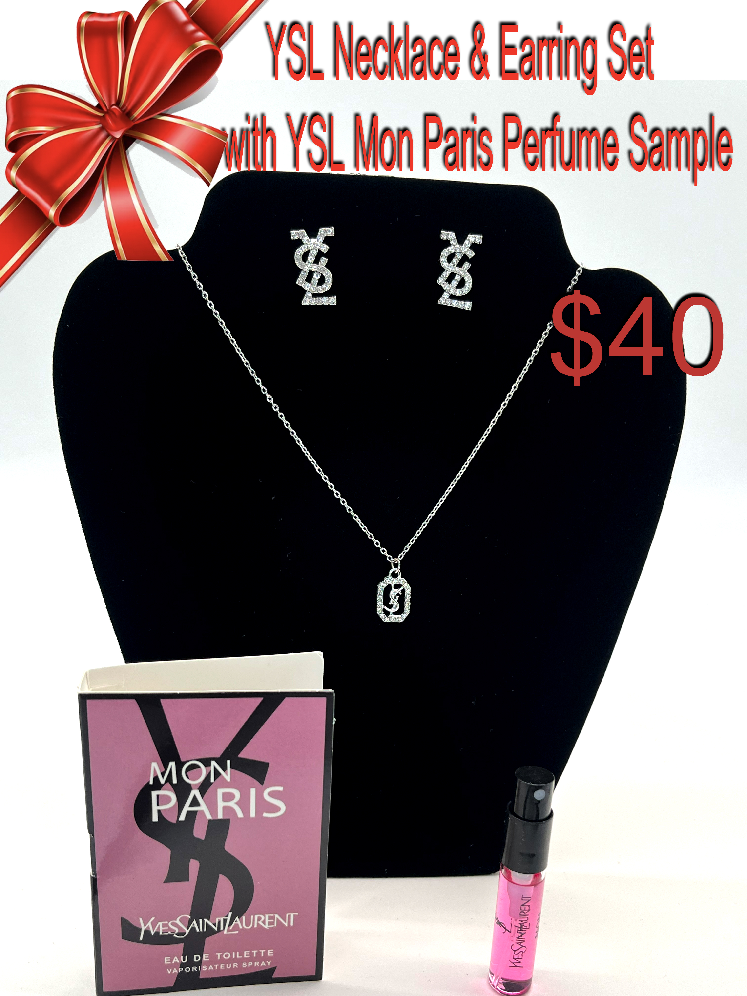 YSL Necklace & Earring Set with Mon Paris Perfume Sample
