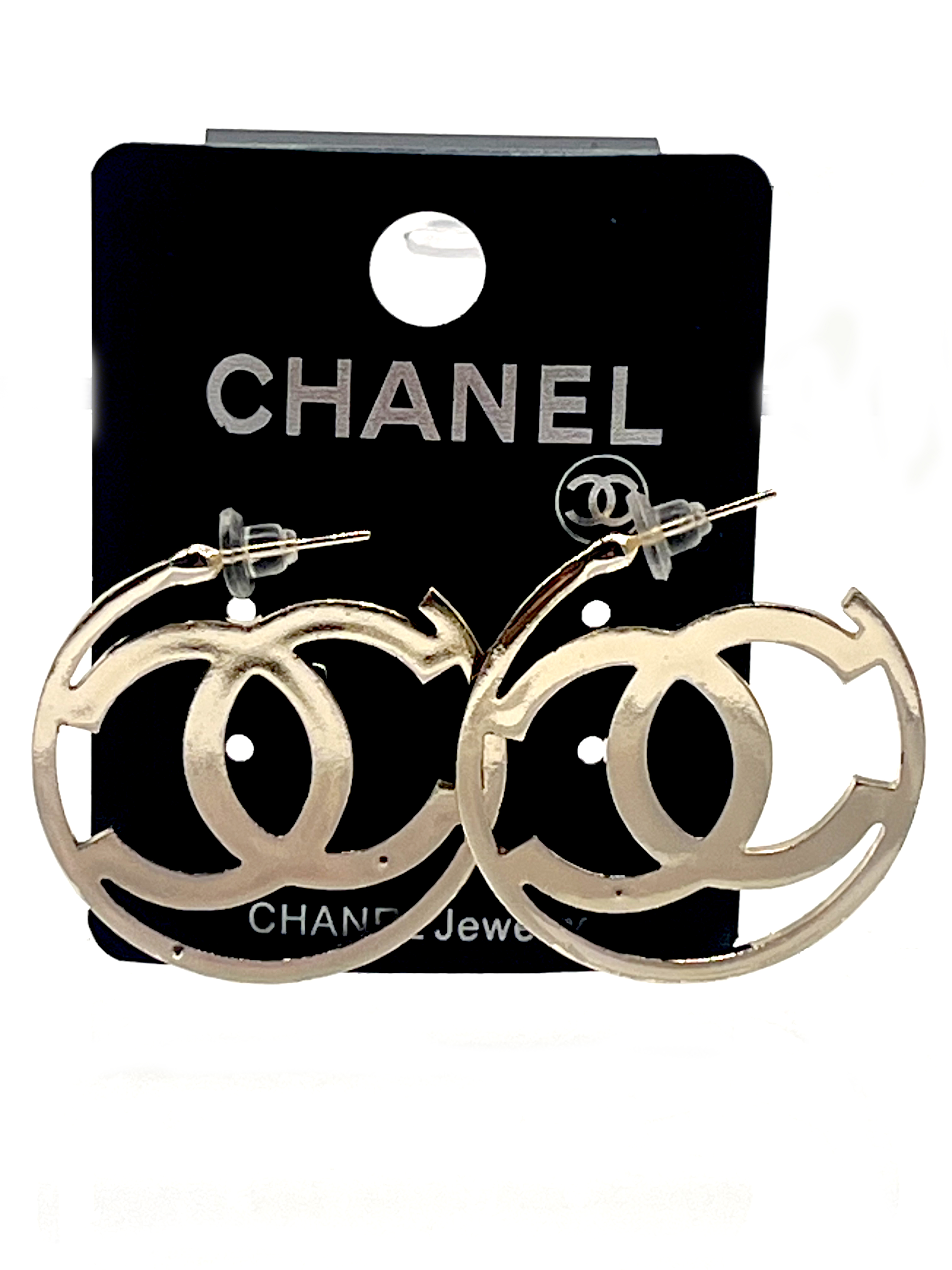 Chanel Logo Hoop Earrings