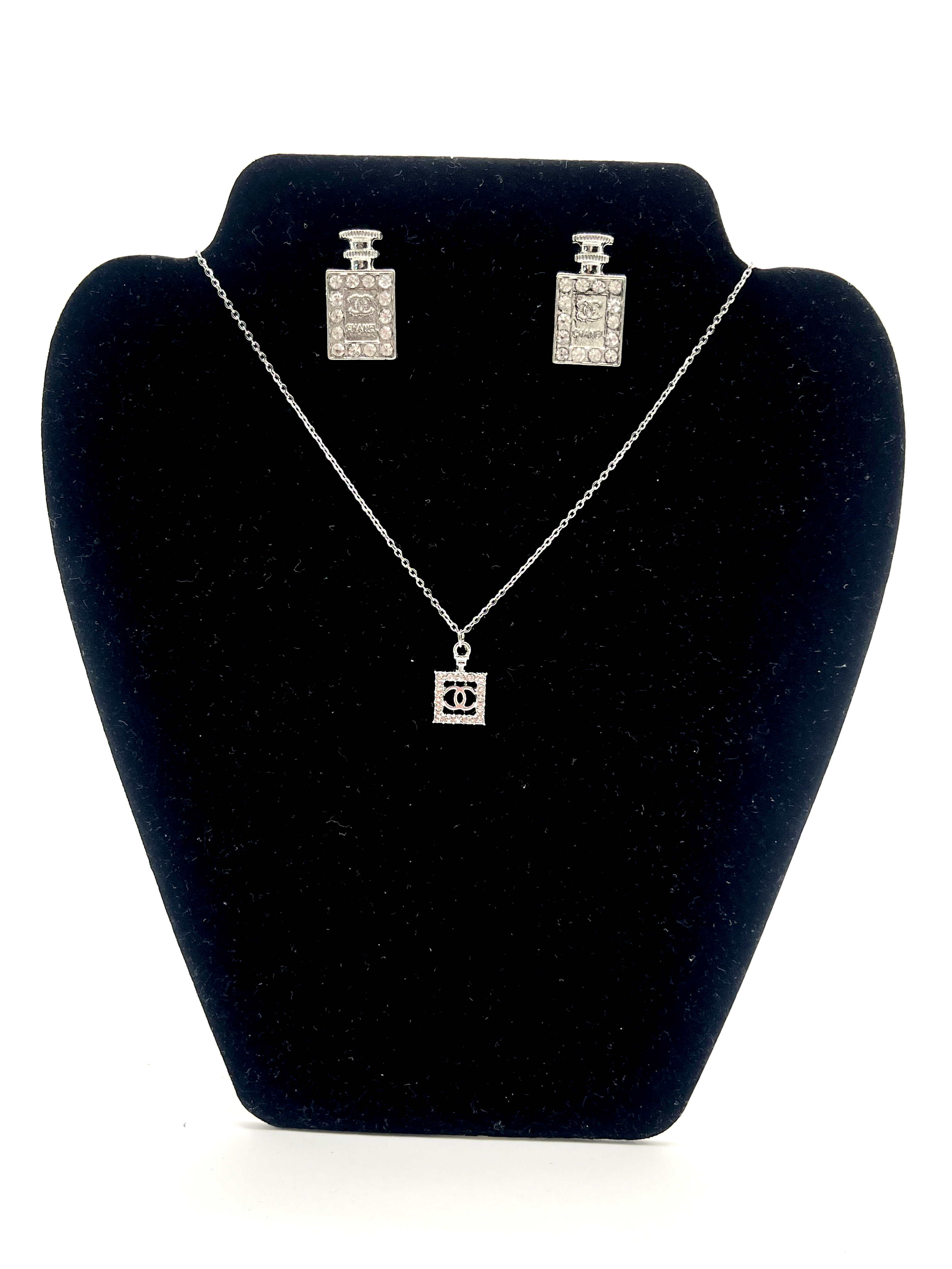 CC Inspired-Silver Square Pendant Jewelry Set