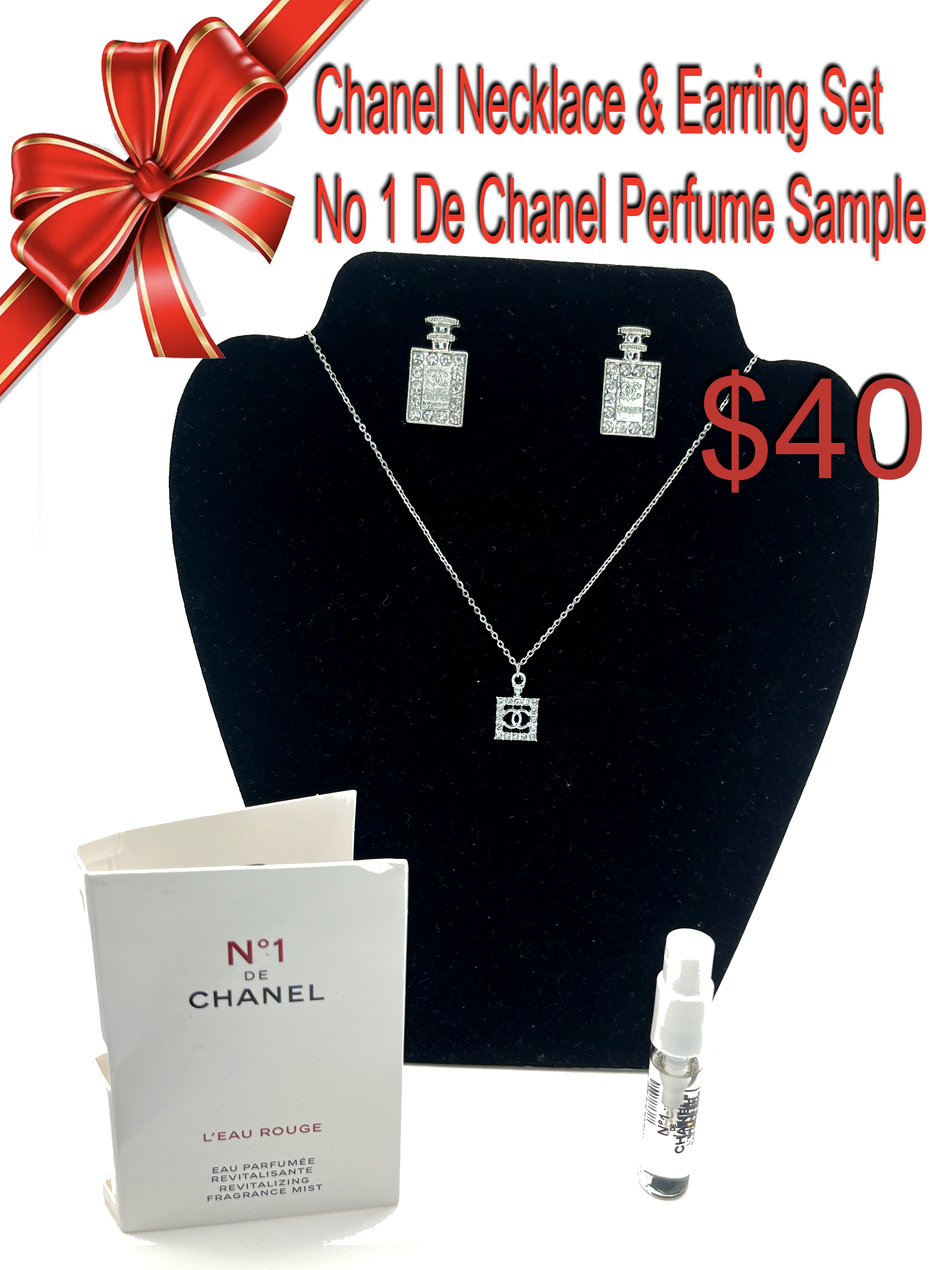Chanel Necklace & Earring Set with No 1 De Chanel Perfume Sample