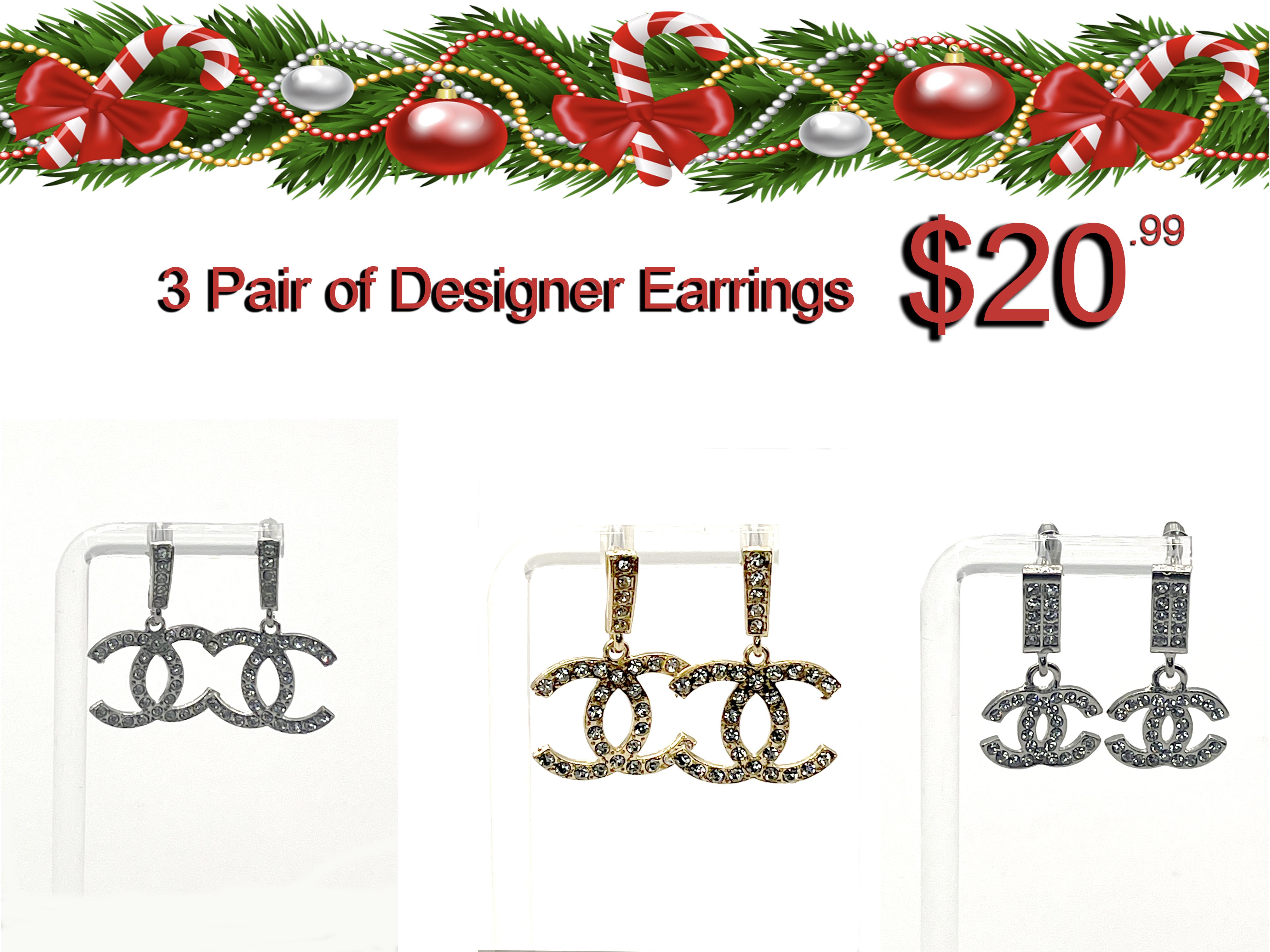 CC Inspired 3 Pair Designer Earrings Set
