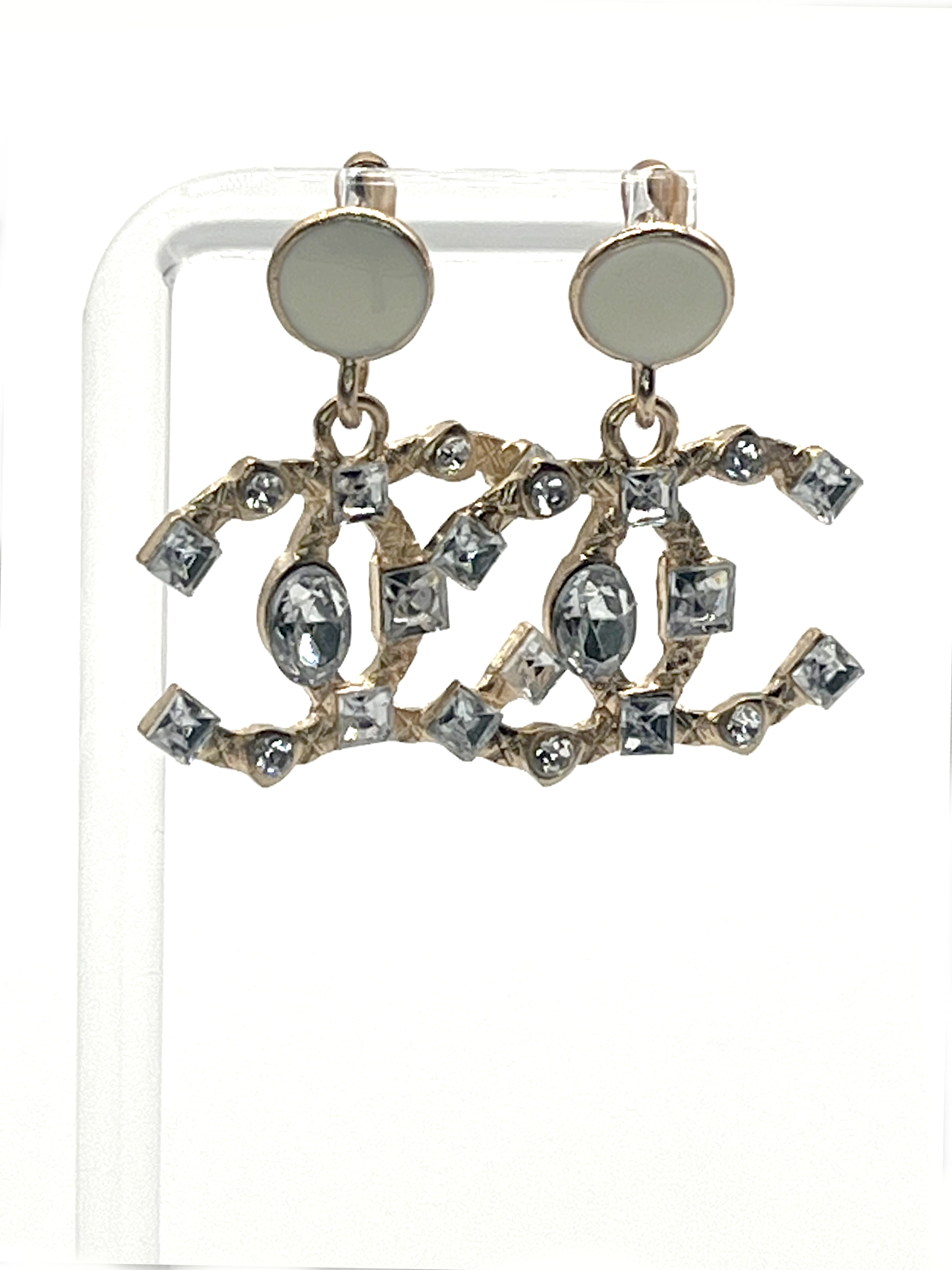 Chanel Crystal Logo Earrings