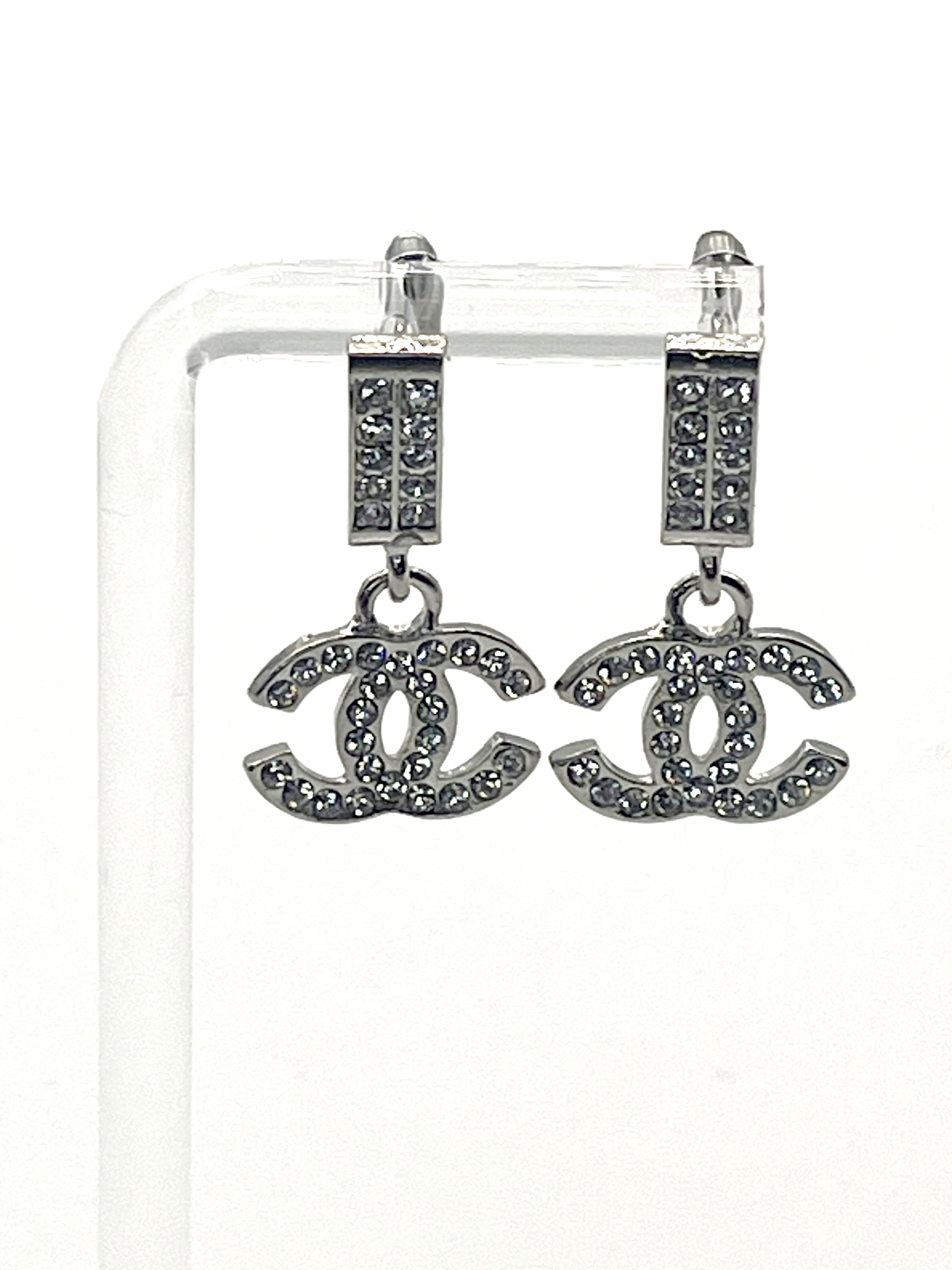 Chanel Crystal Logo Earrings