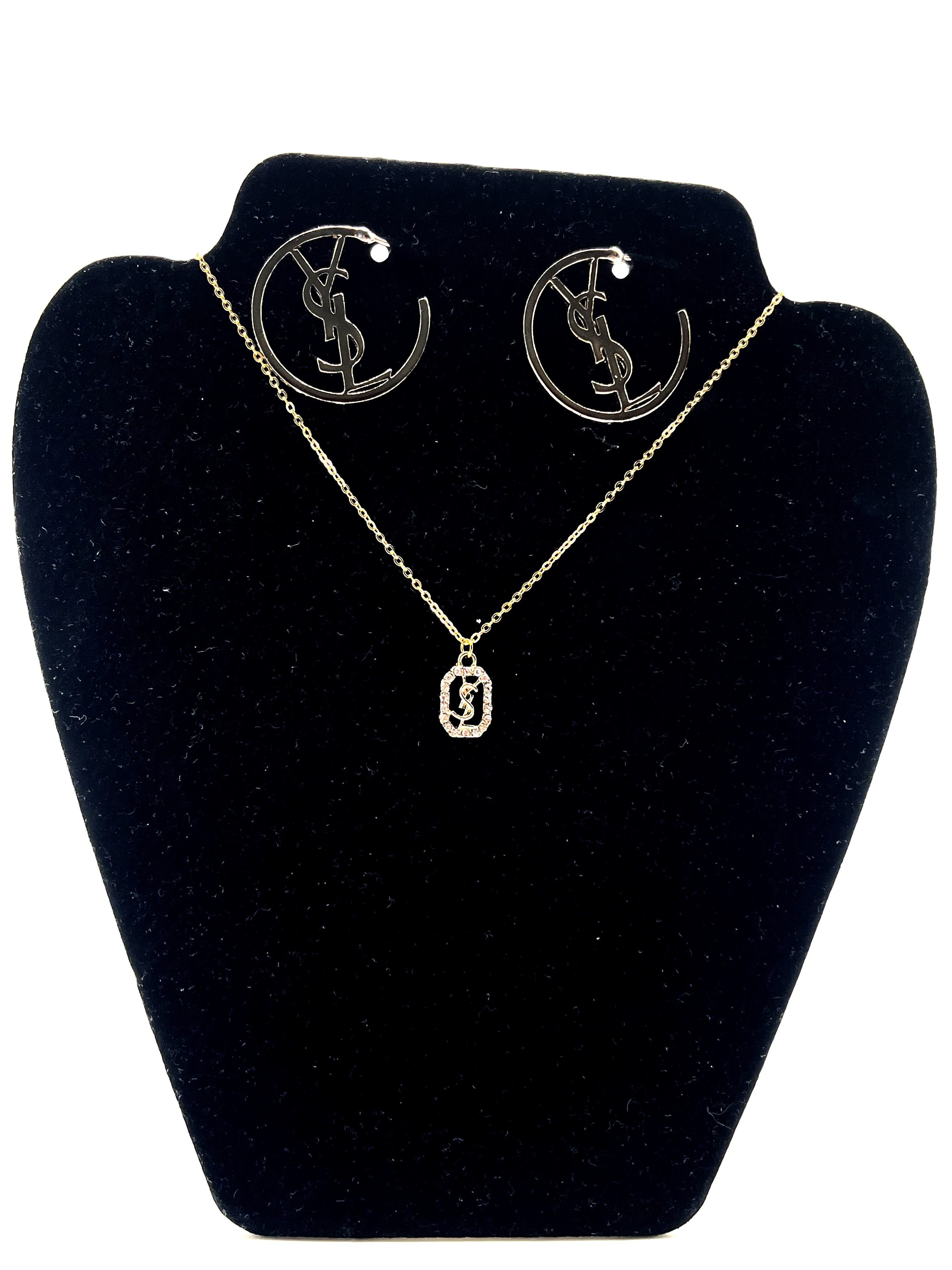 YSL Inspired-Elegant Jewelry Set with Pendant Necklace and Hoop Earrings