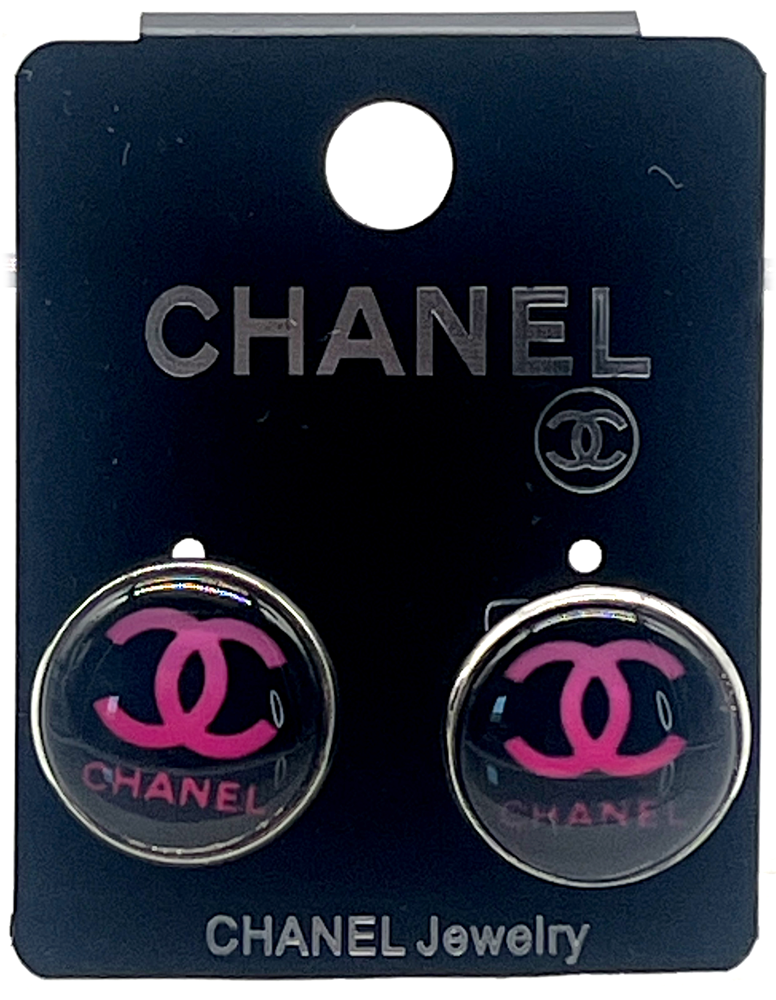 Chanel Pink Logo Stud Earrings