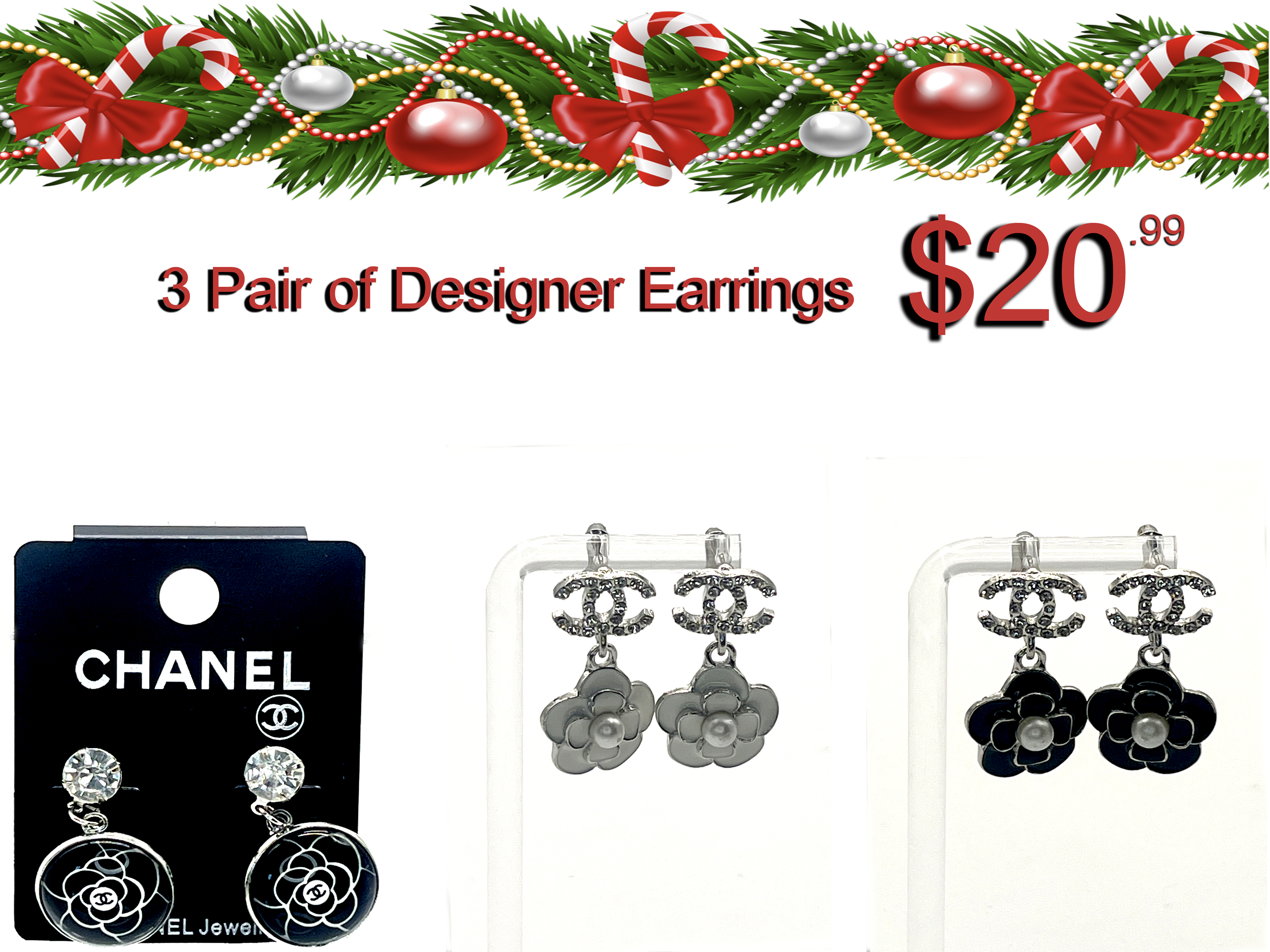 3 Pair of CC Inspired Designer Earrings