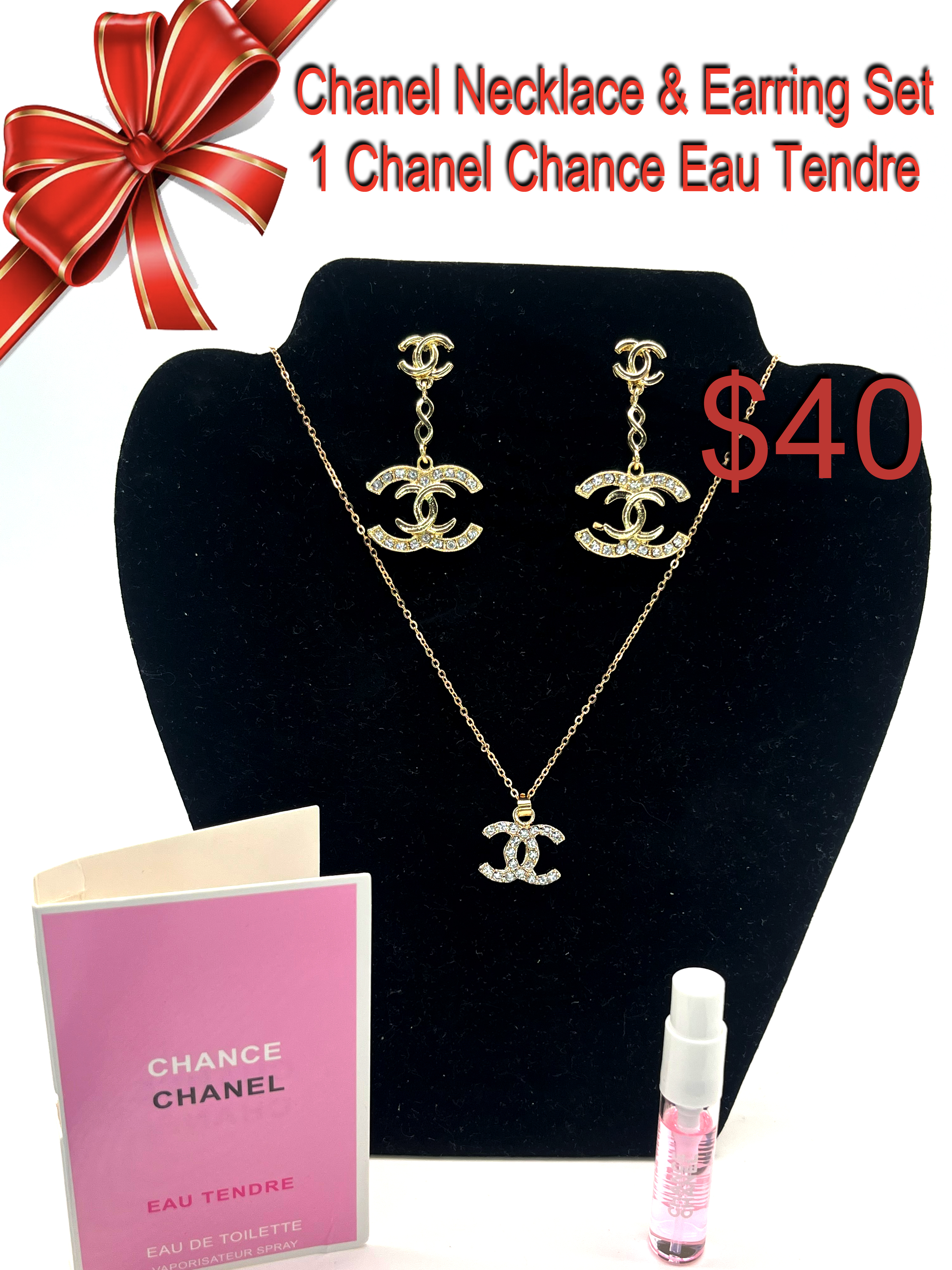 Chanel Necklace & Earring Set with Chance Eau Tendre