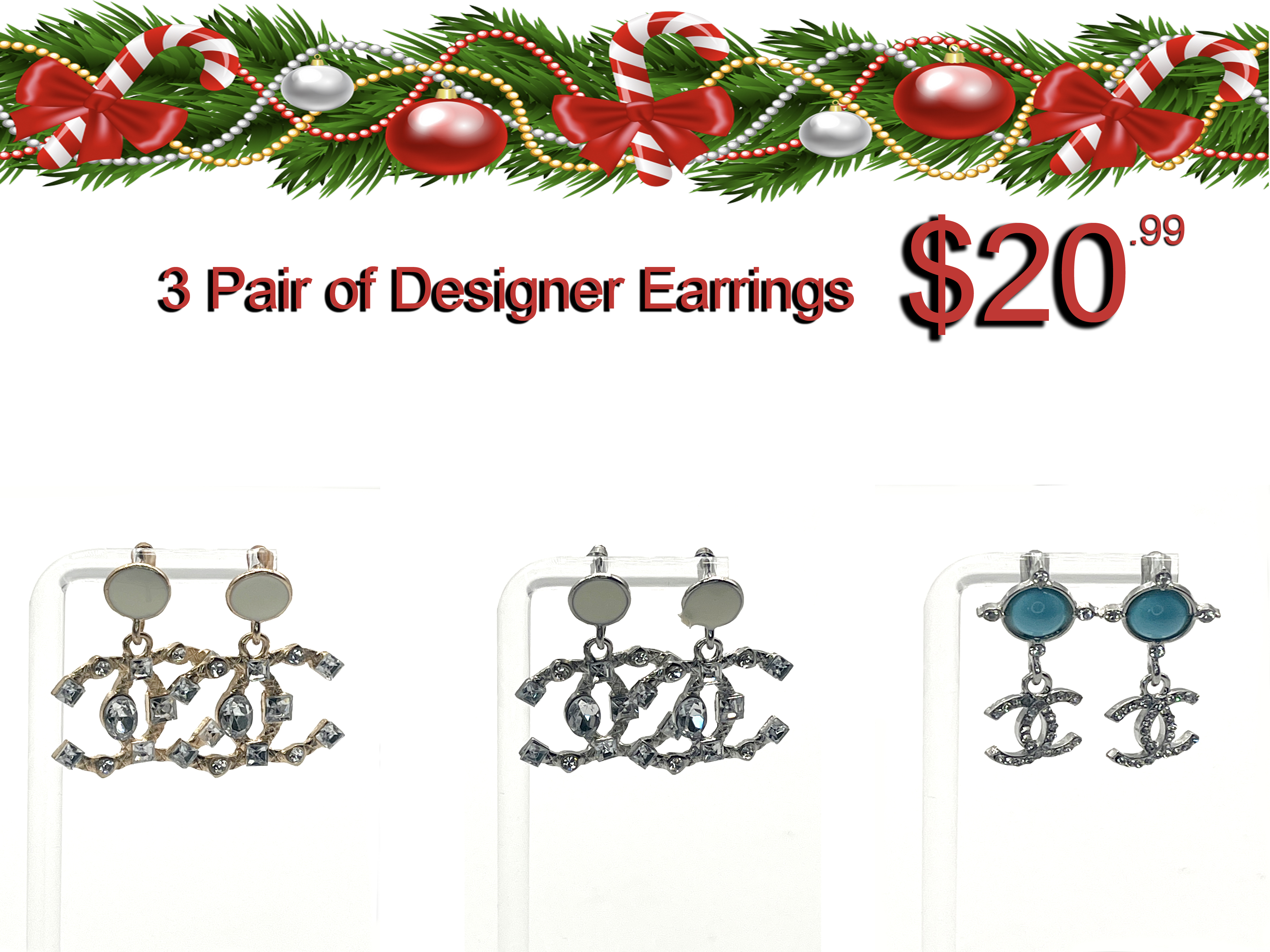 3 Pair of CC-Inspired Designer Earrings