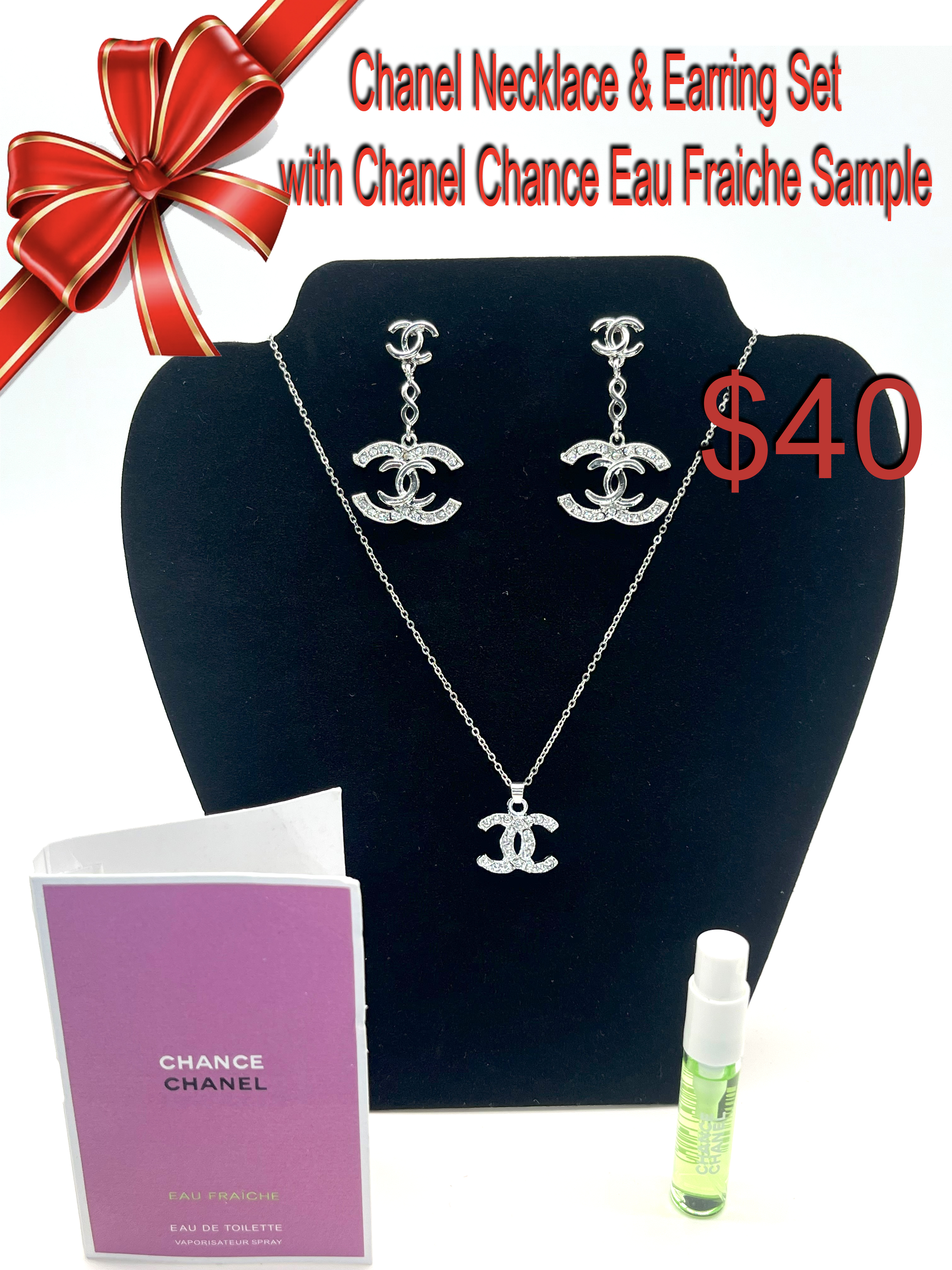 Chanel Necklace & Earring Set with Chanel Chance Eau Fraiche Sample