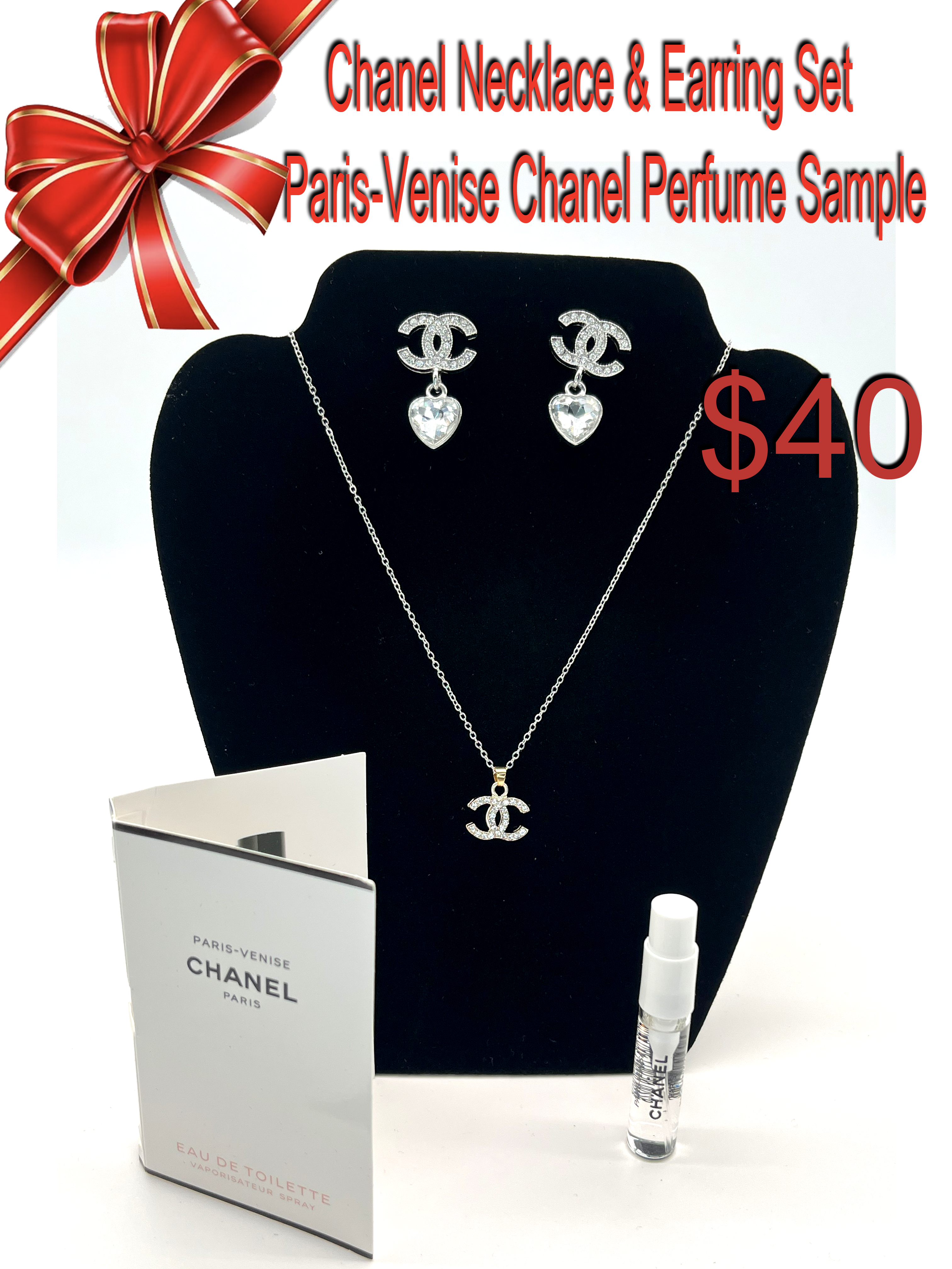 Chanel Necklace & Earring Set with Paris-Venise Perfume Sample