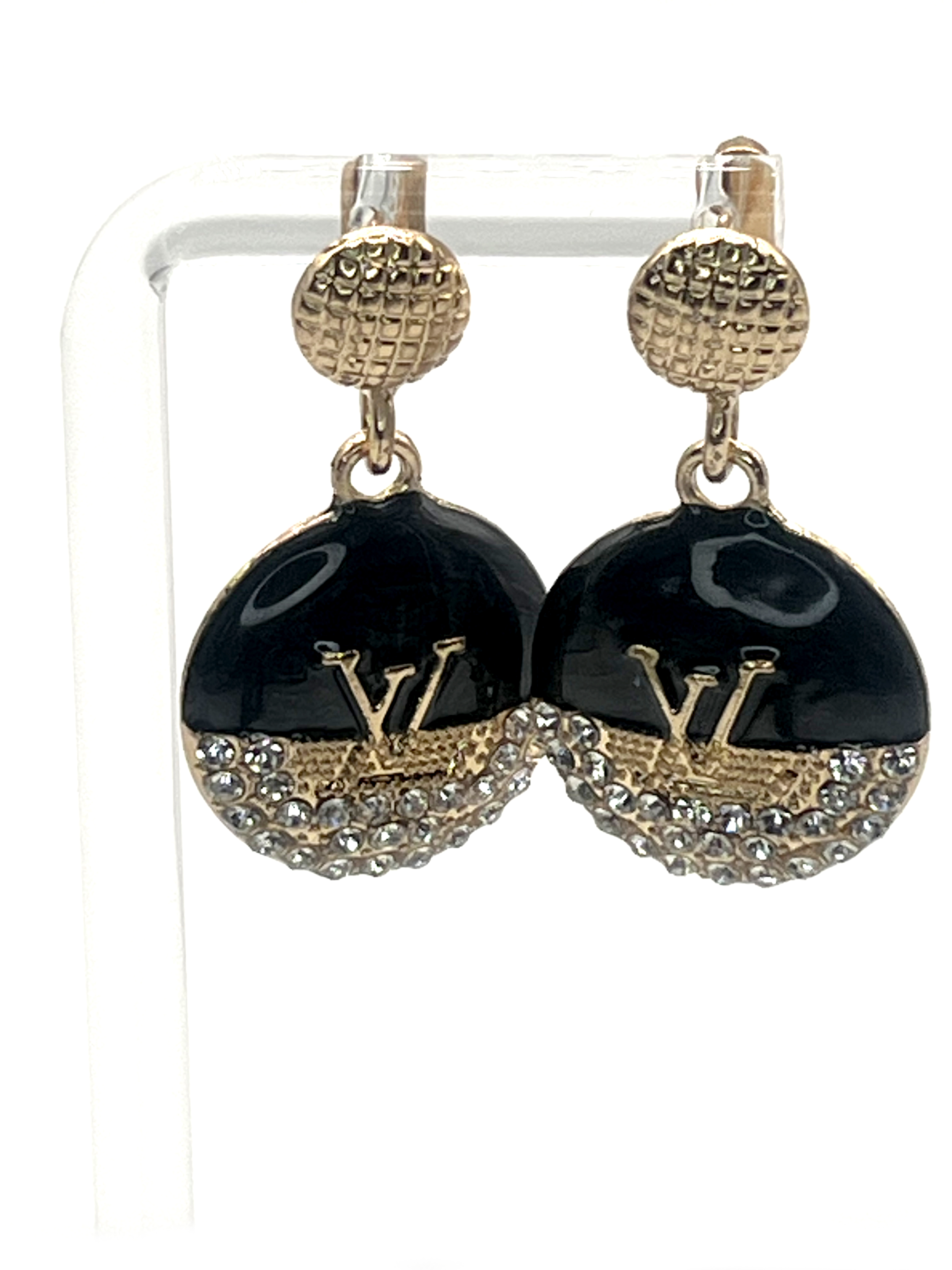 Louis Vuitton Black & Gold Logo Earrings